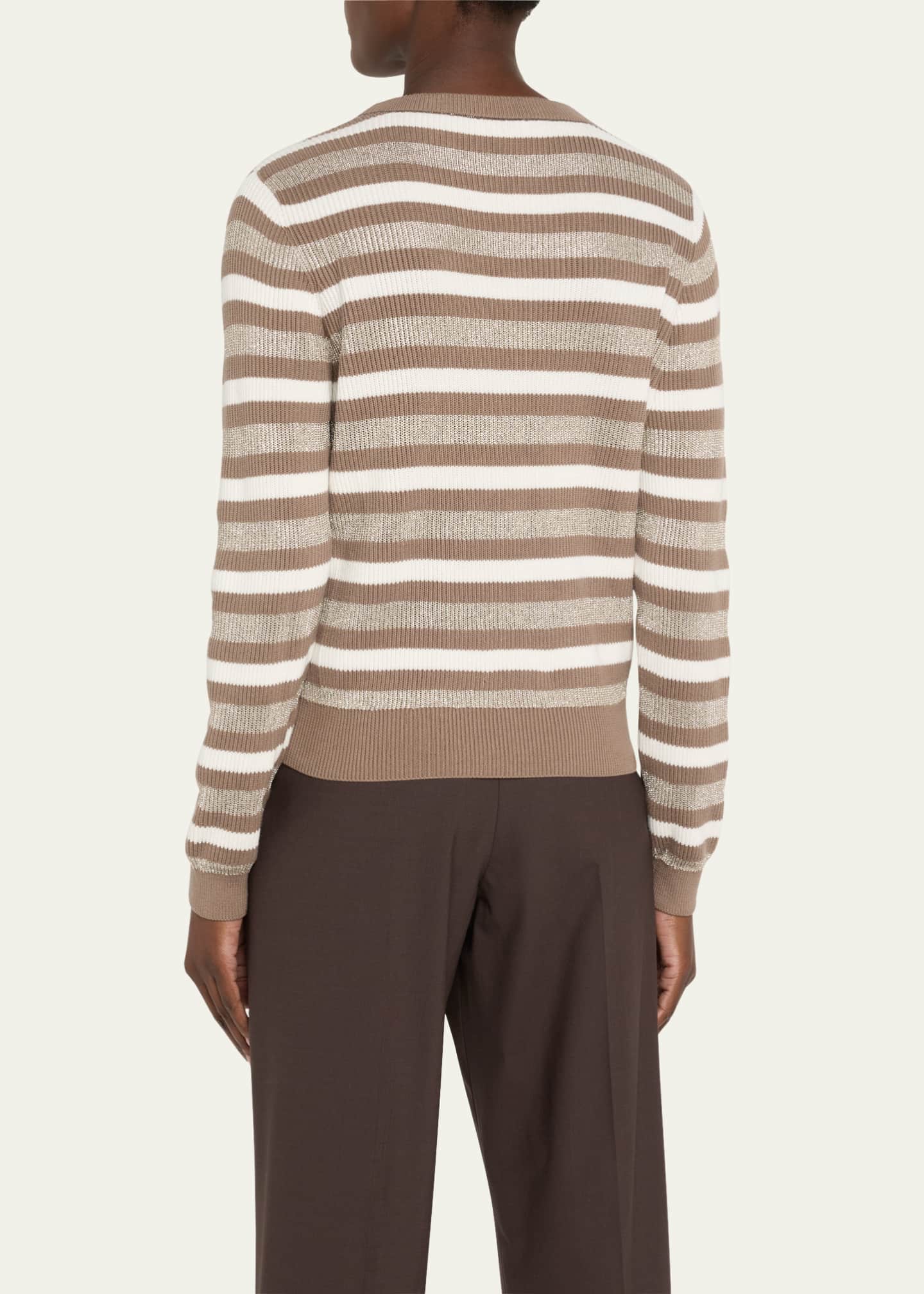Brunello Cucinelli Winter Marina Cotton Stripe Long Sleeve Sweater Image 3 of 5