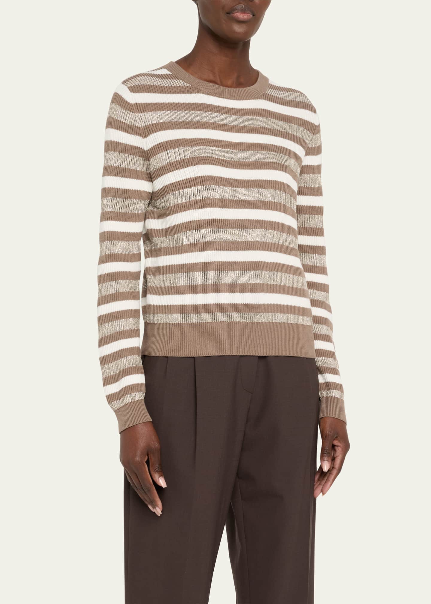 Brunello Cucinelli Winter Marina Cotton Stripe Long Sleeve Sweater Image 4 of 5