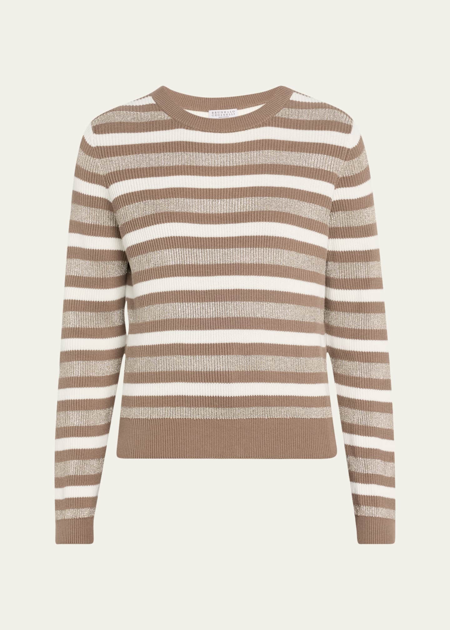 Brunello Cucinelli Winter Marina Cotton Stripe Long Sleeve Sweater Image 1 of 5