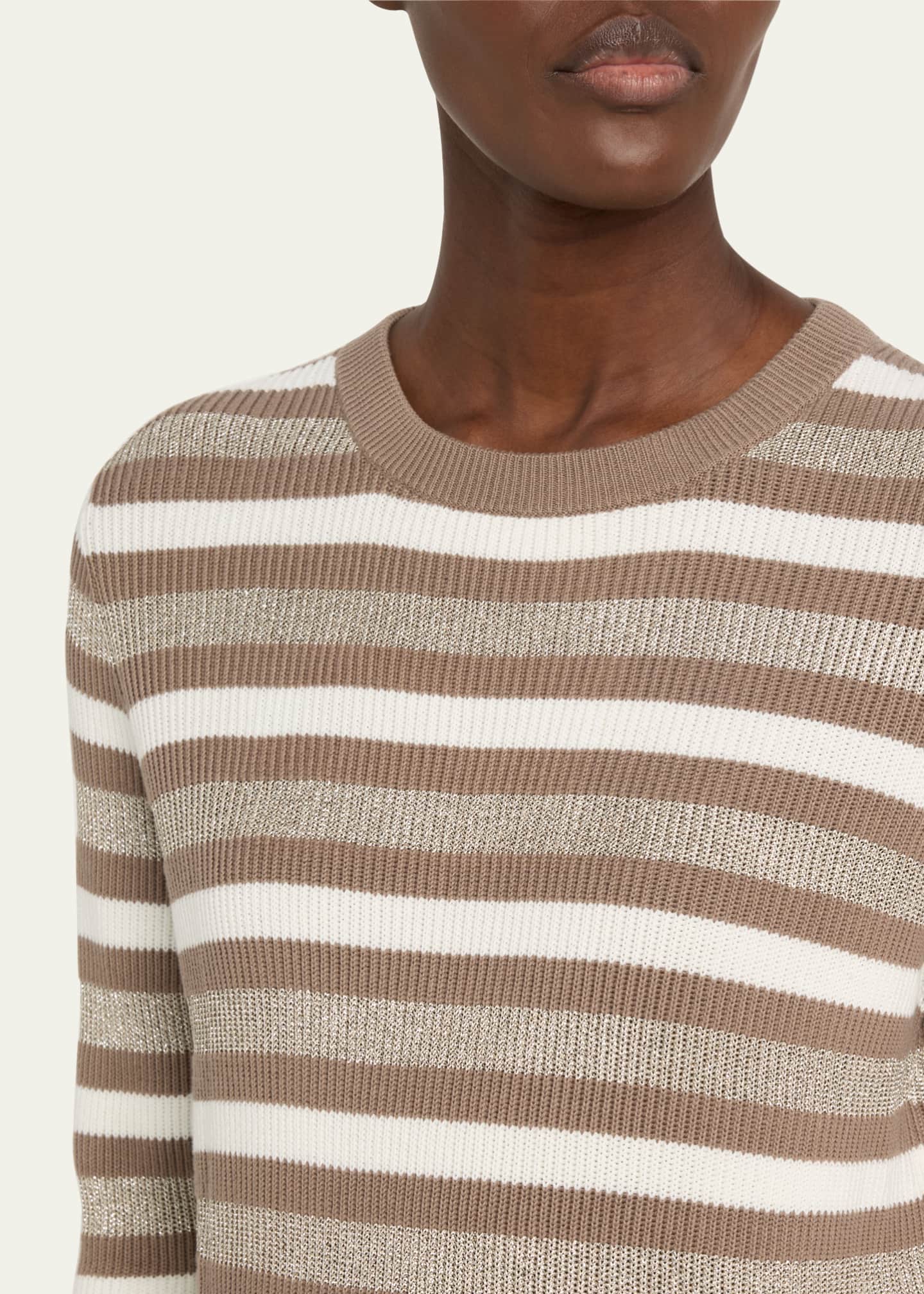 Brunello Cucinelli Winter Marina Cotton Stripe Long Sleeve Sweater Image 5 of 5