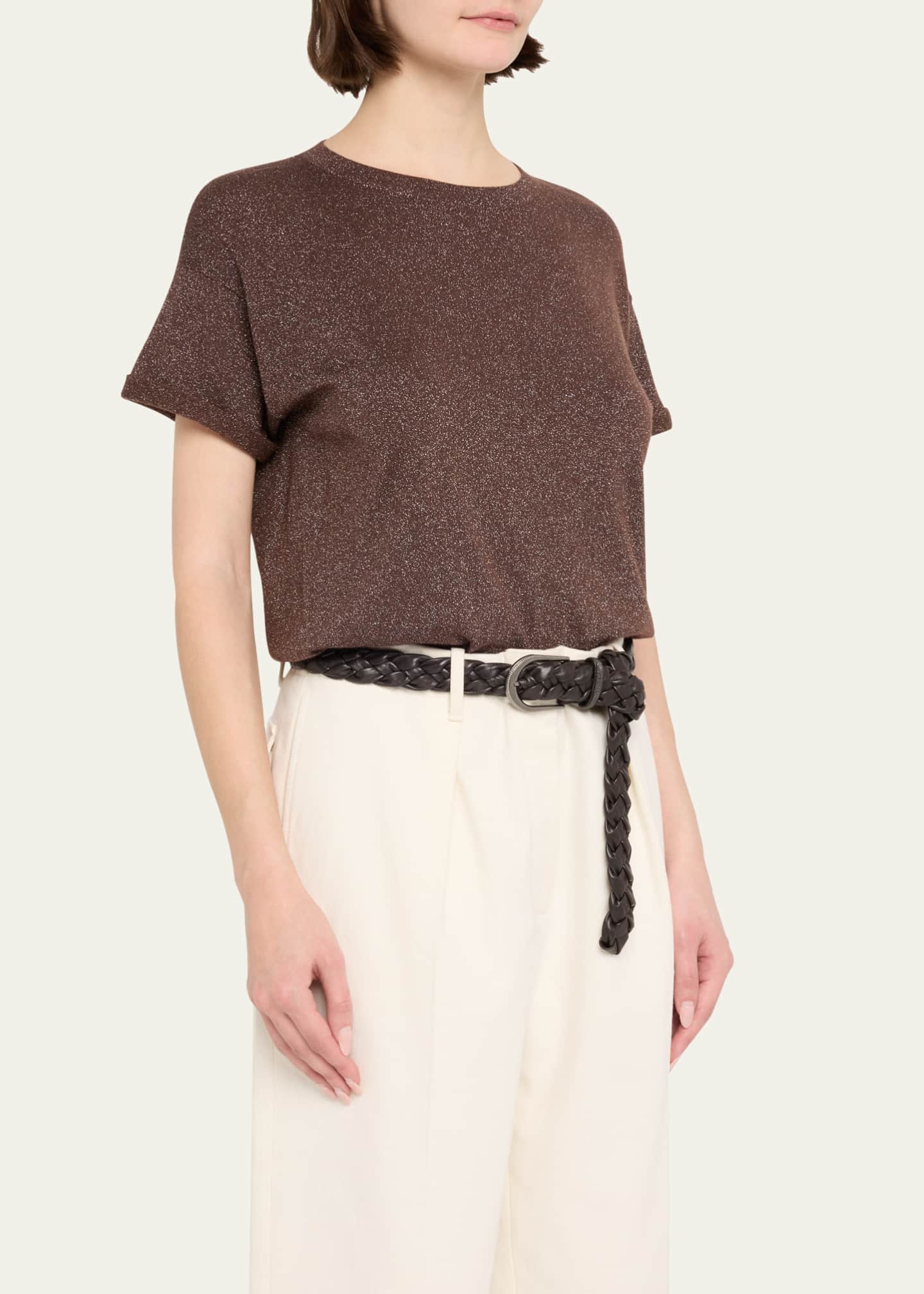 Brunello Cucinelli Short Sleeve Lurex Cashmere Shirt Image 4 of 5