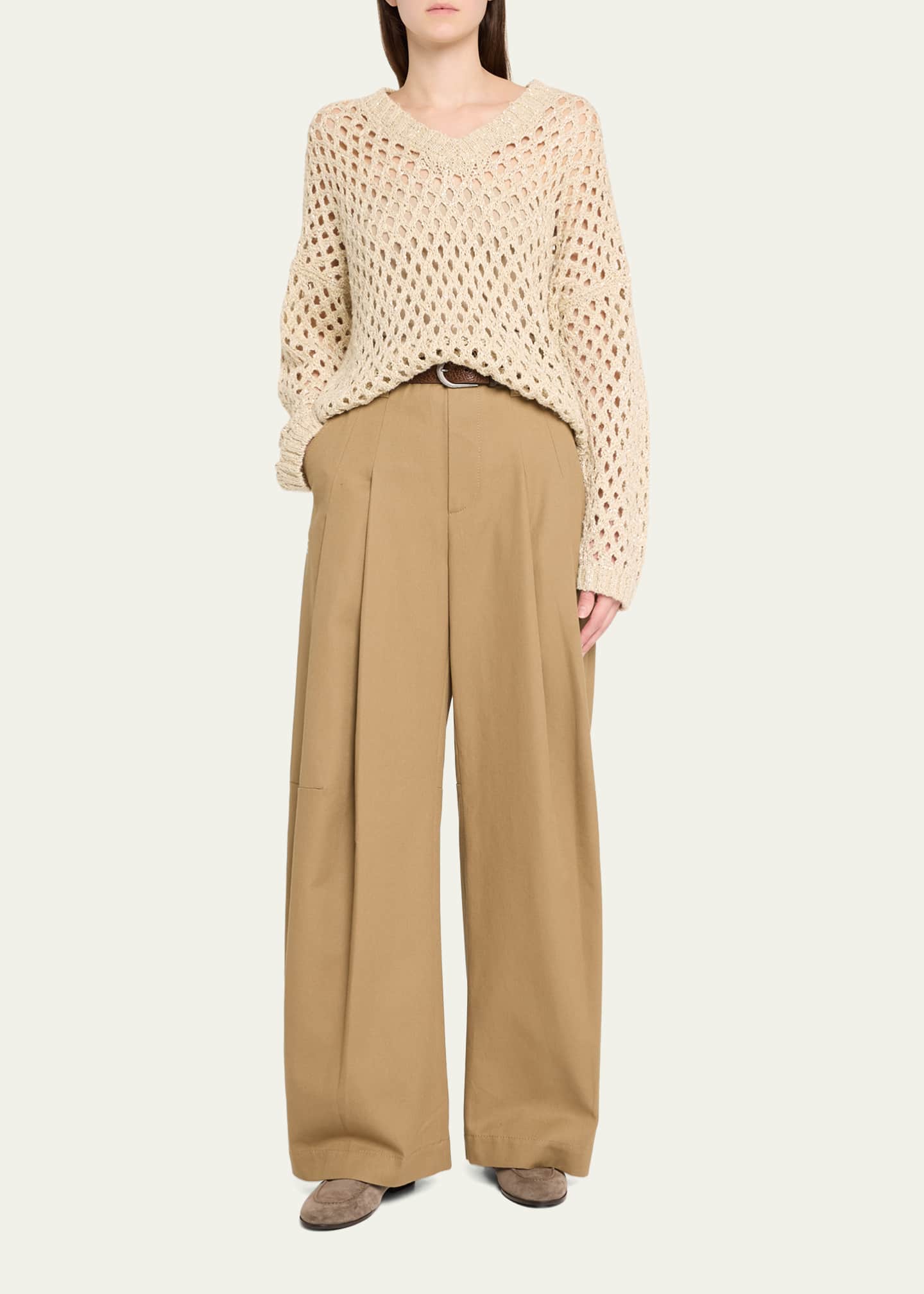 Brunello Cucinelli Sequined Open-Knit Silk Sweater Image 2 of 5