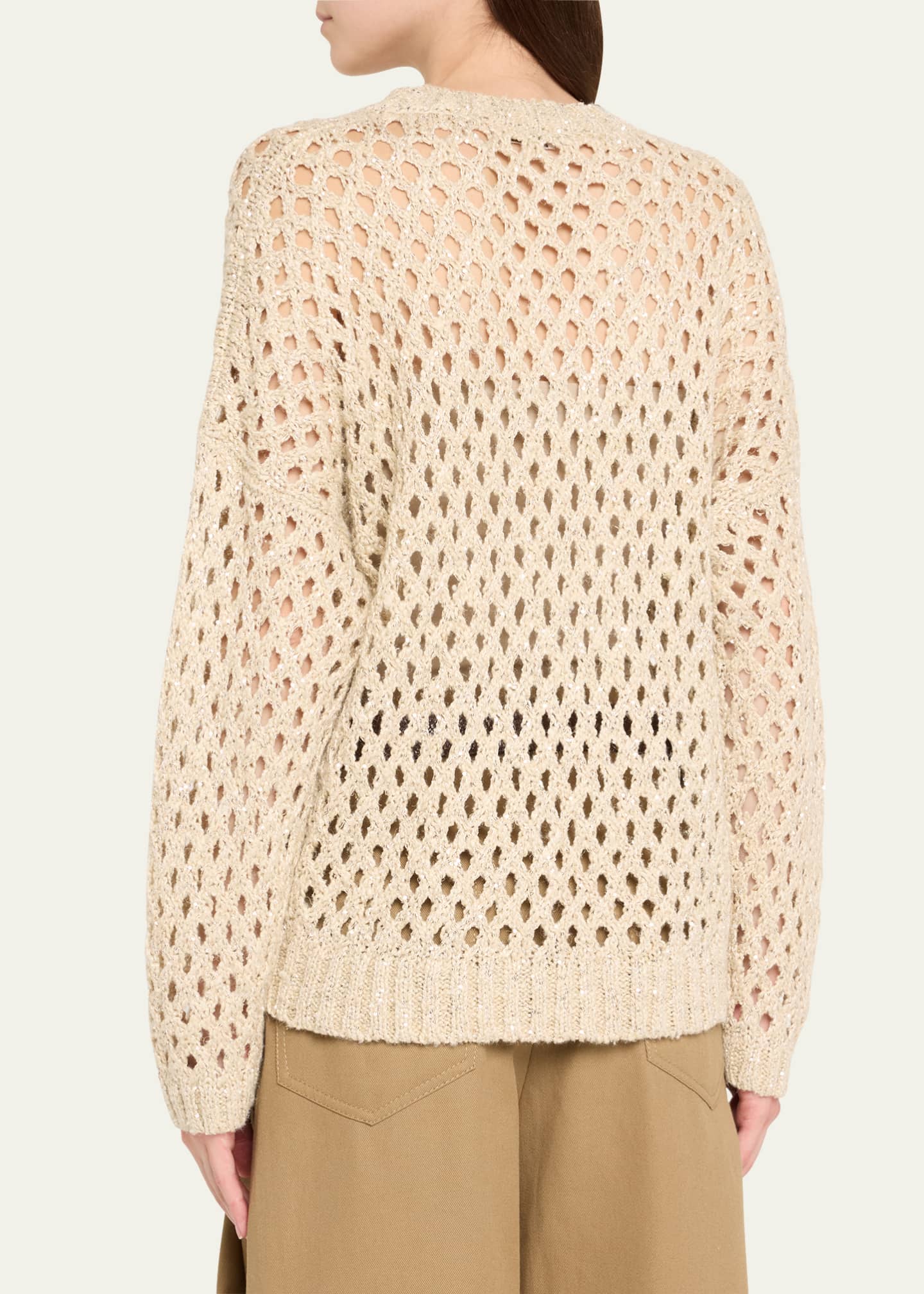 Brunello Cucinelli Sequined Open-Knit Silk Sweater Image 3 of 5