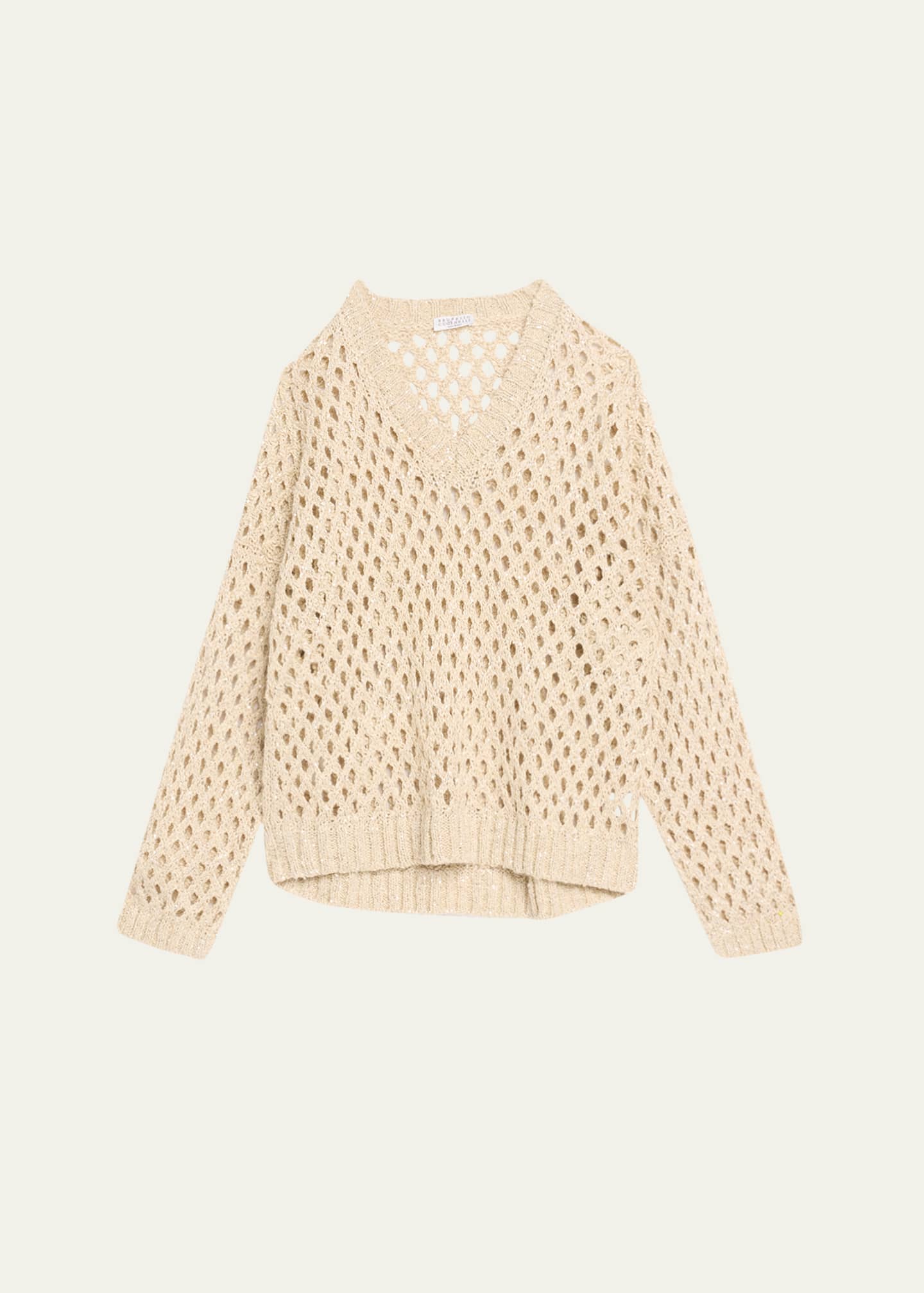 Brunello Cucinelli Sequined Open-Knit Silk Sweater Image 1 of 5