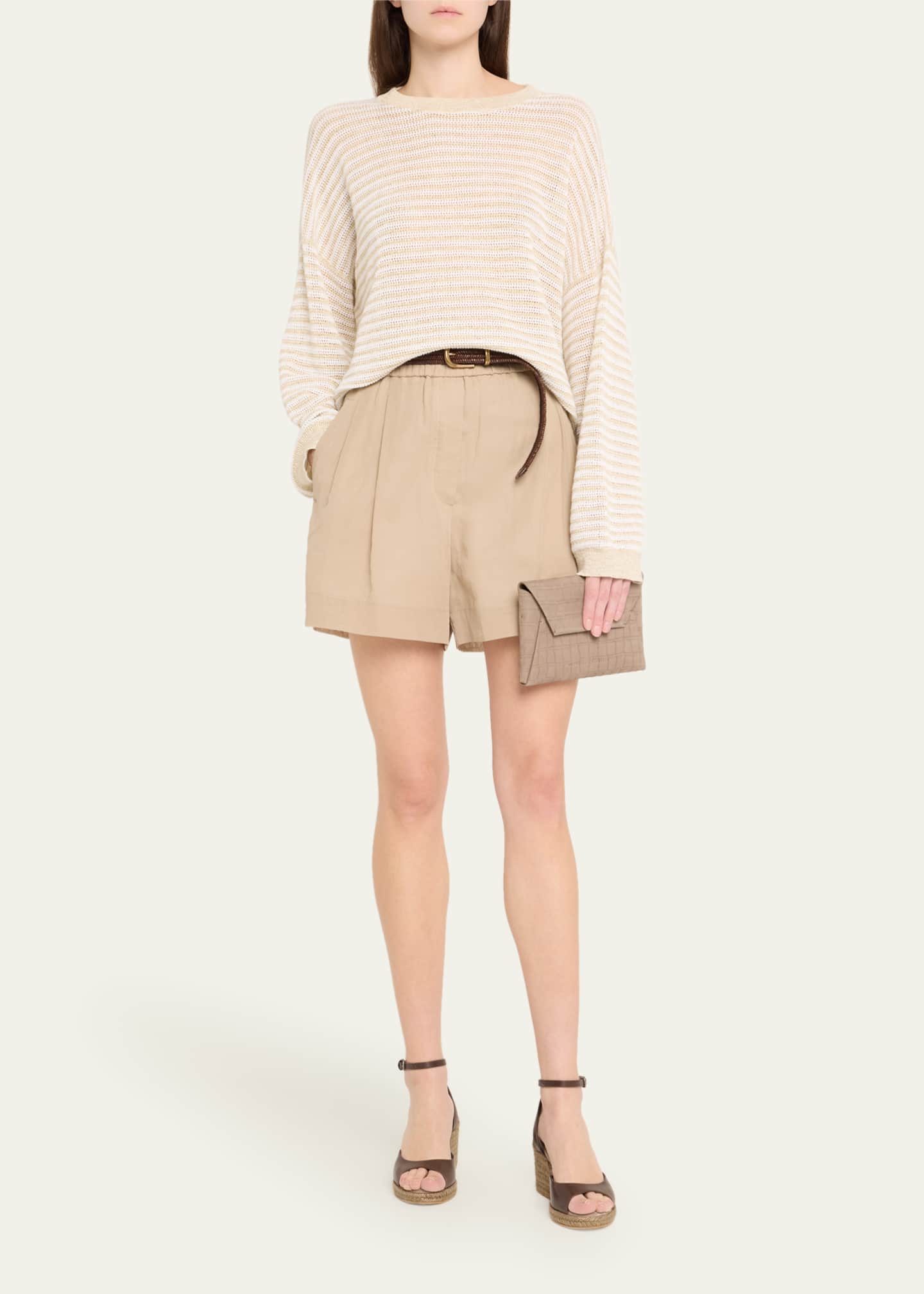 Brunello Cucinelli Lurex Summer Stripe Linen Sweater Image 2 of 5