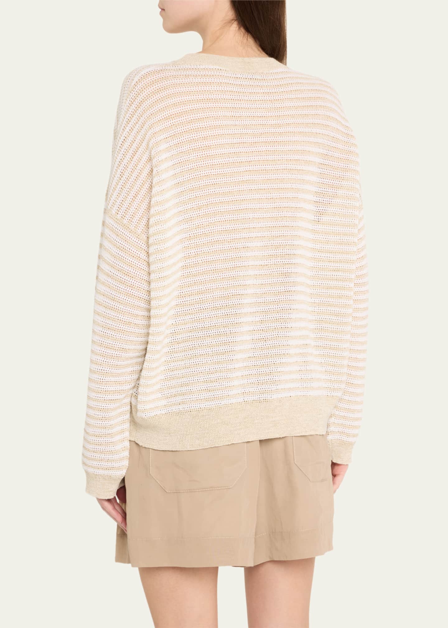 Brunello Cucinelli Lurex Summer Stripe Linen Sweater Image 3 of 5