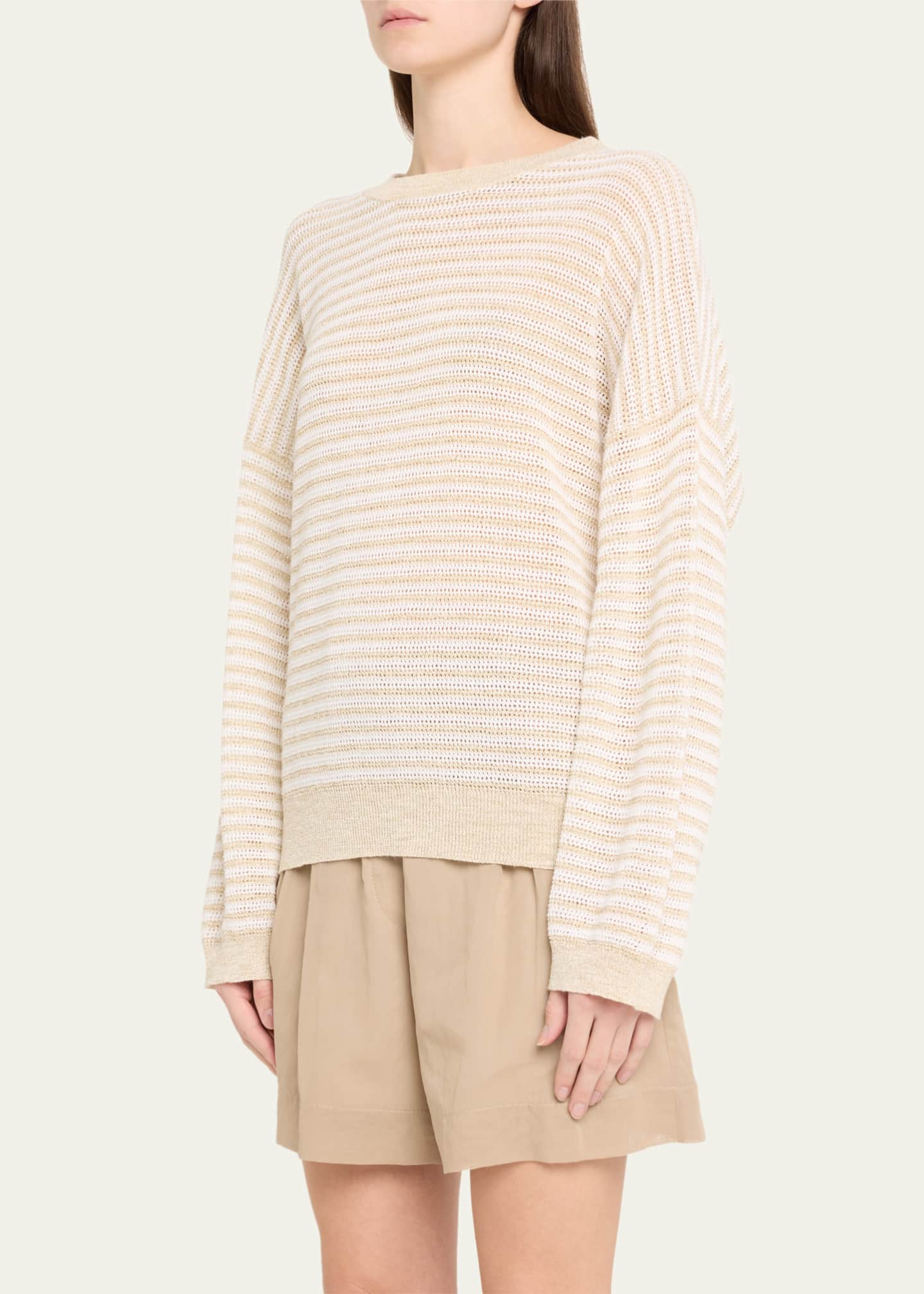 Brunello Cucinelli Lurex Summer Stripe Linen Sweater Image 4 of 5