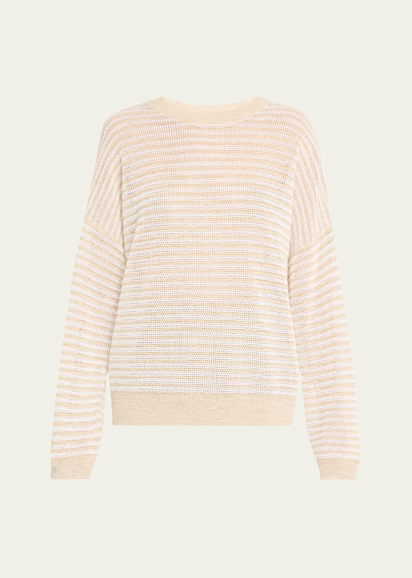 Brunello Cucinelli Lurex Summer Stripe Linen Sweater Image 1 of 5