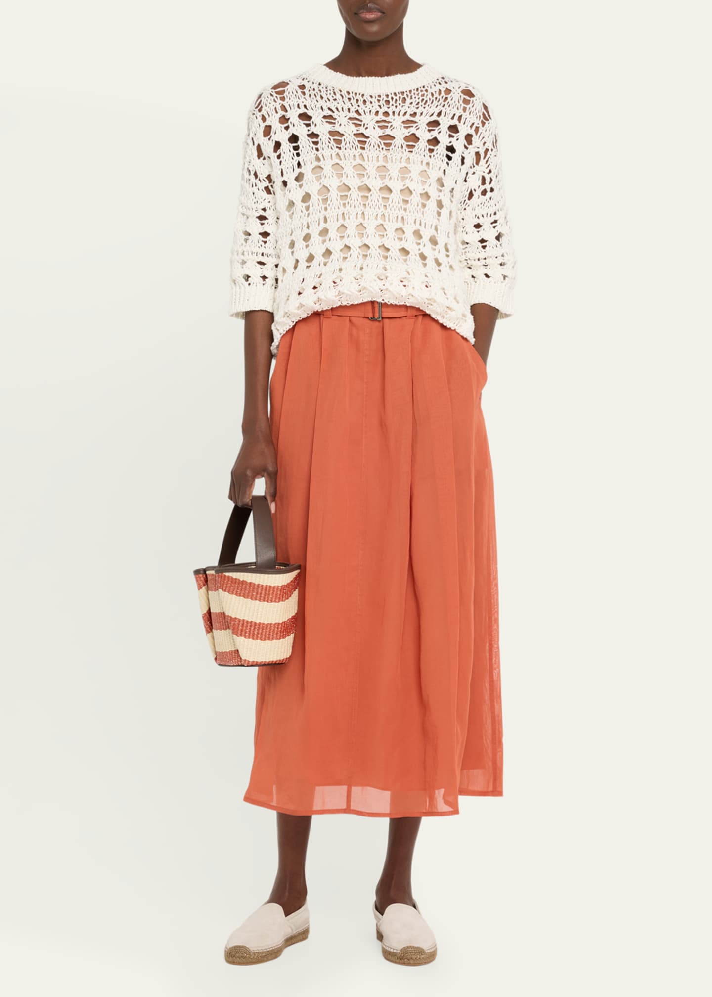 Brunello Cucinelli Belted Cotton Gauze Midi Skirt Image 2 of 5