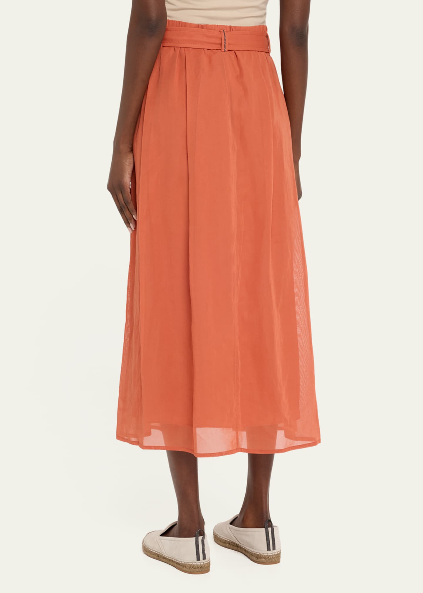 Brunello Cucinelli Belted Cotton Gauze Midi Skirt Image 3 of 5