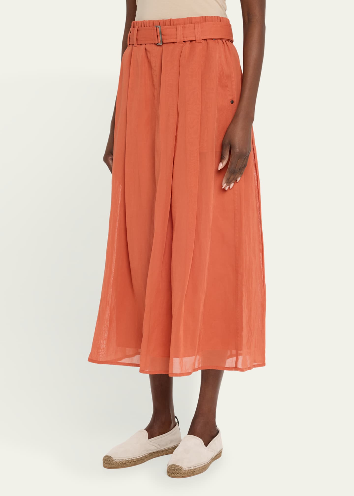 Brunello Cucinelli Belted Cotton Gauze Midi Skirt Image 4 of 5