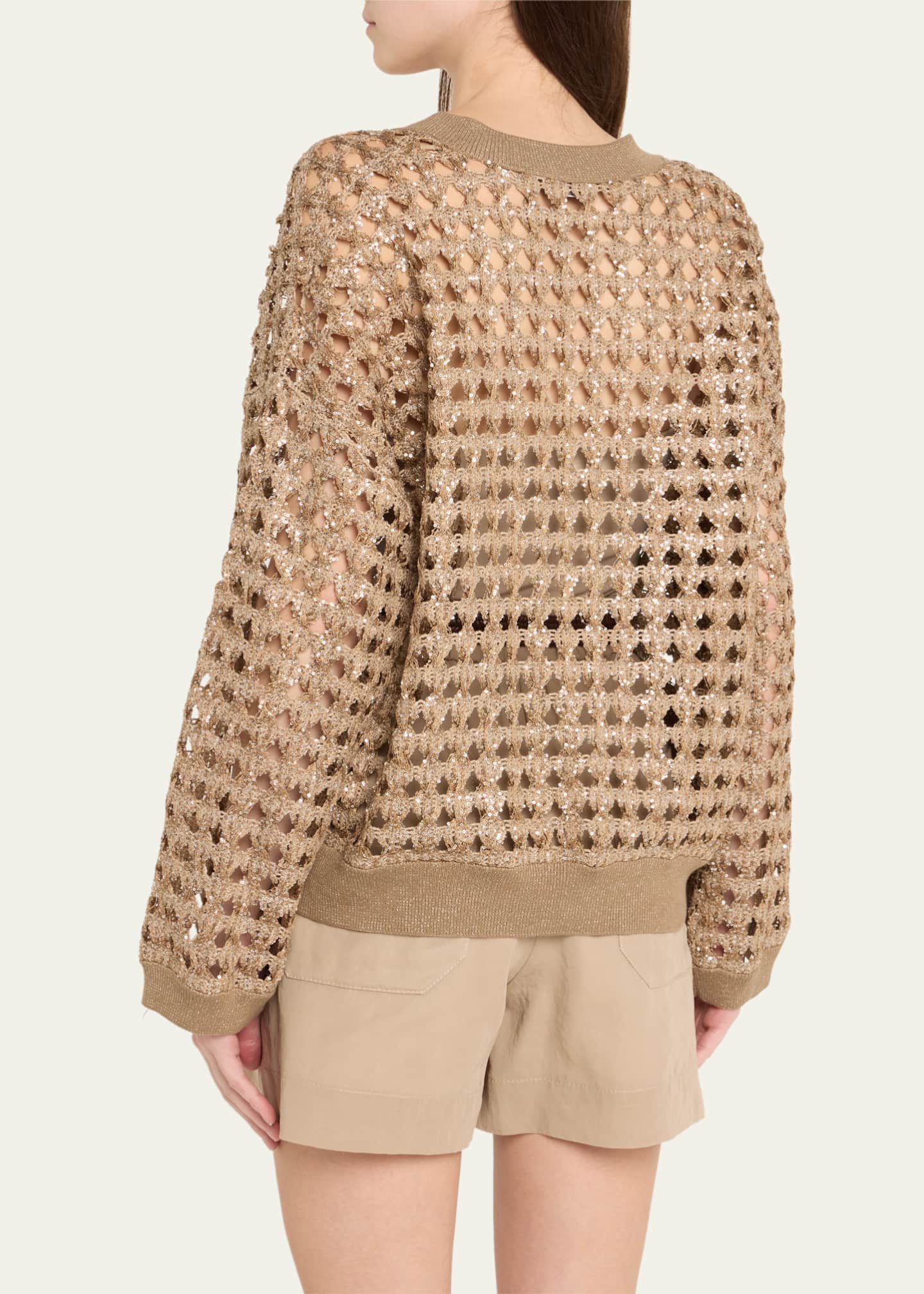 Brunello Cucinelli Sequined Cotton Jute Sweater with Bandeau Image 3 of 5