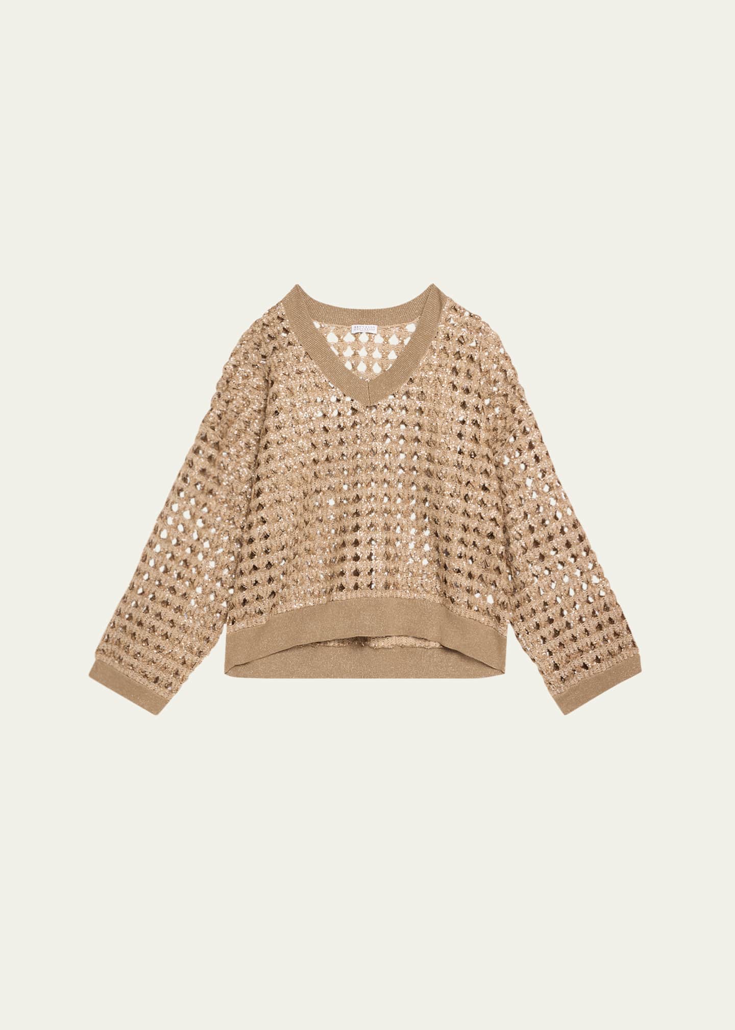 Brunello Cucinelli Sequined Cotton Jute Sweater with Bandeau Image 1 of 5