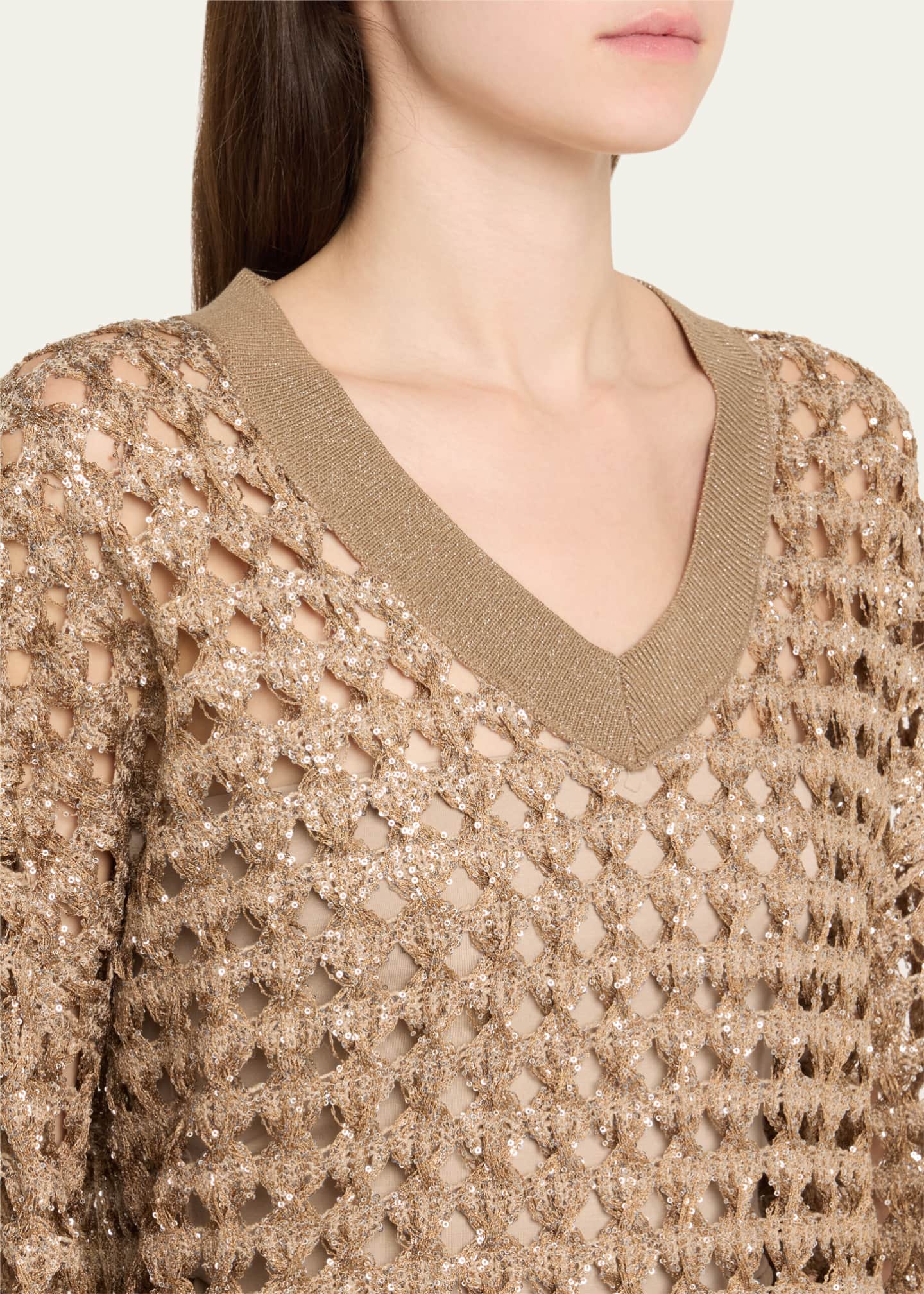 Brunello Cucinelli Sequined Cotton Jute Sweater with Bandeau Image 5 of 5