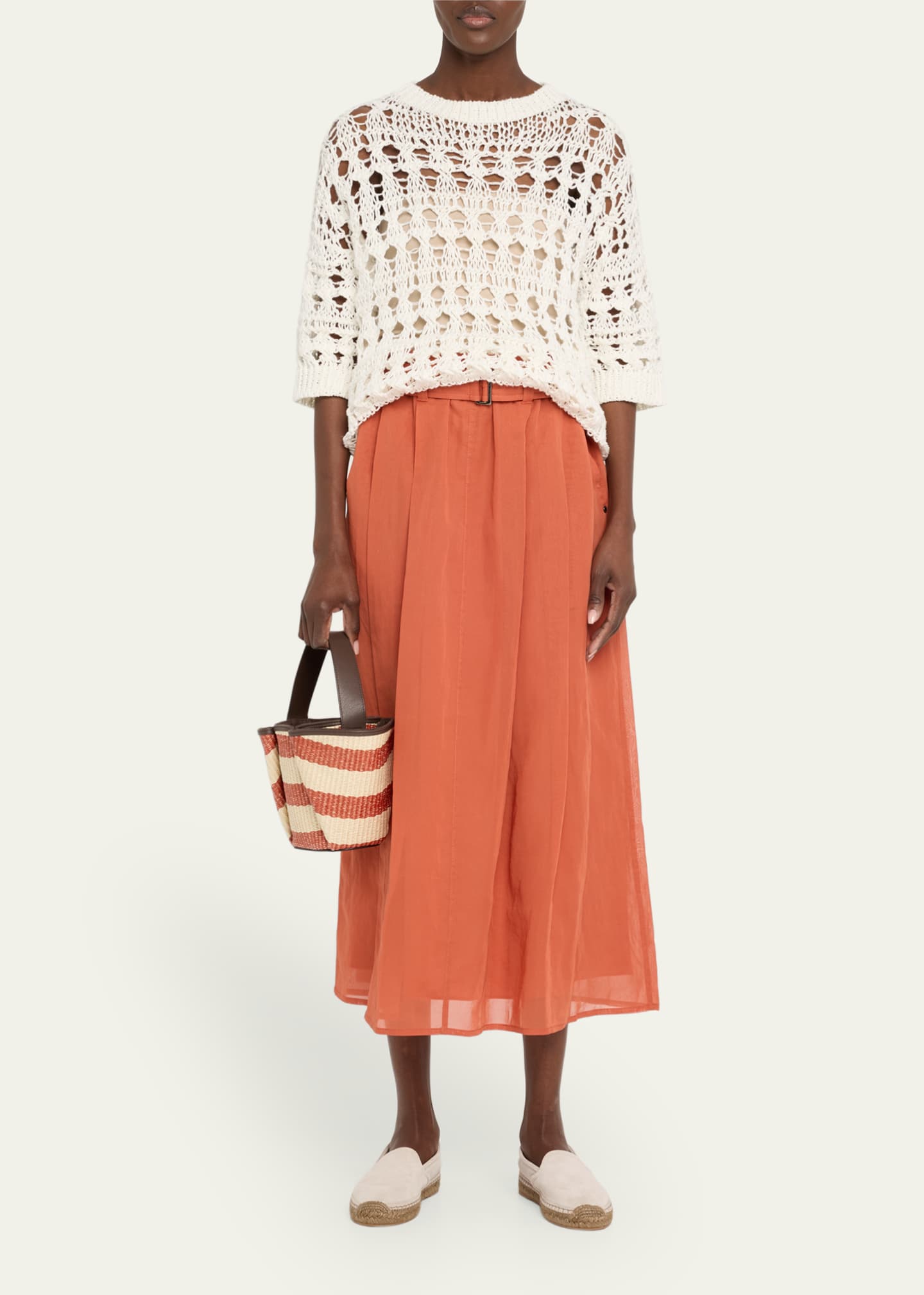 Brunello Cucinelli Openwork Knit Cotton Jute Top Image 2 of 5