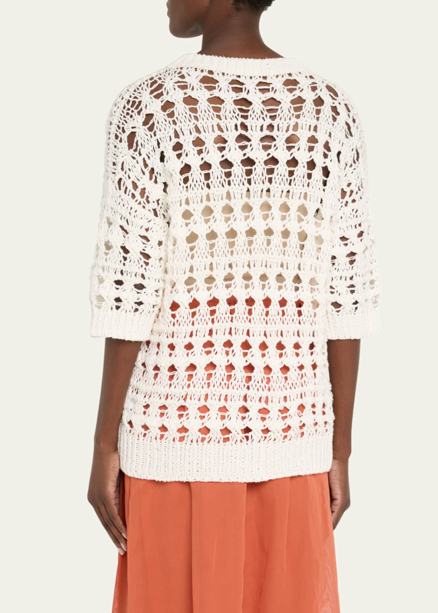 Brunello Cucinelli Openwork Knit Cotton Jute Top Image 3 of 5