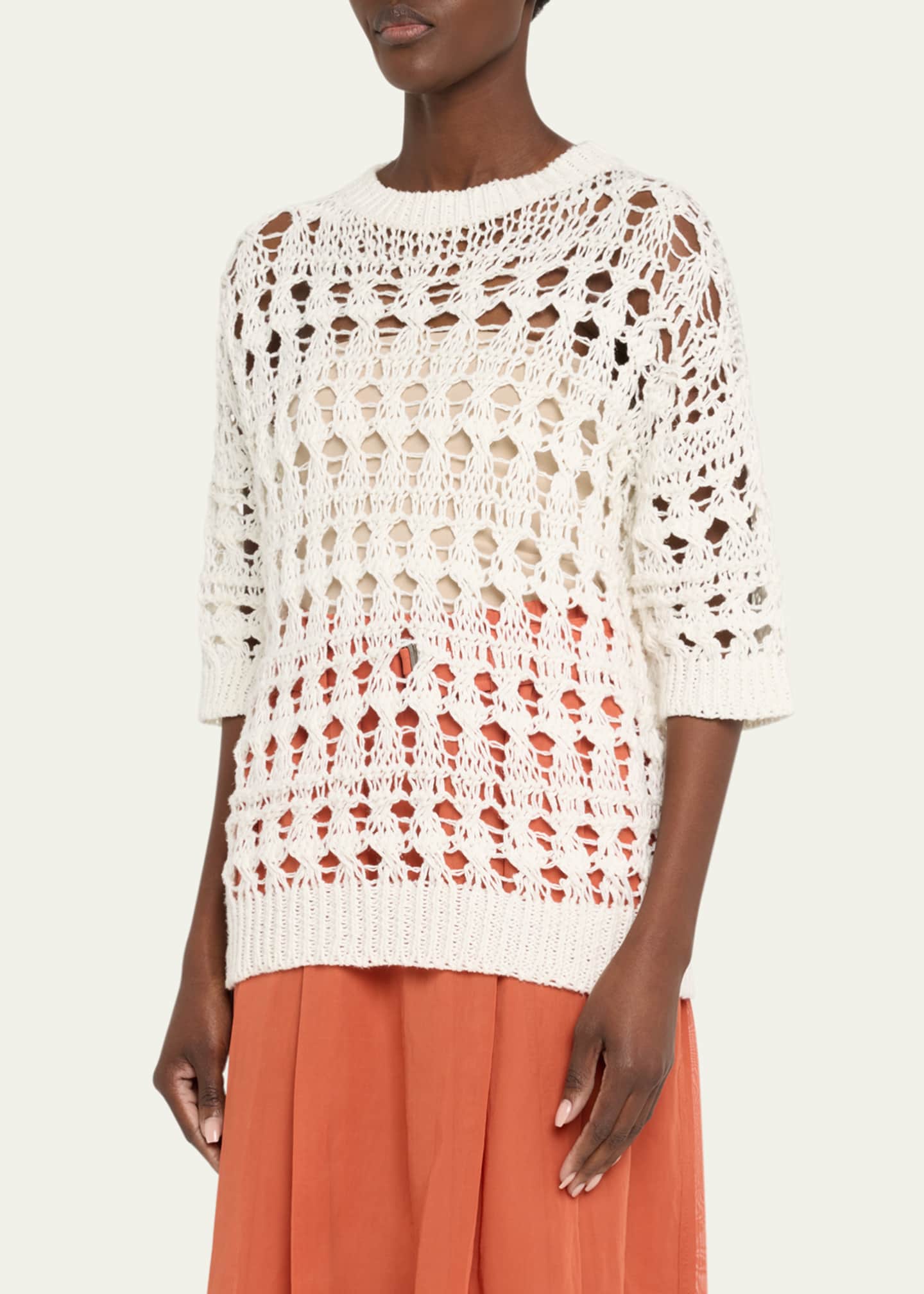 Brunello Cucinelli Openwork Knit Cotton Jute Top Image 4 of 5