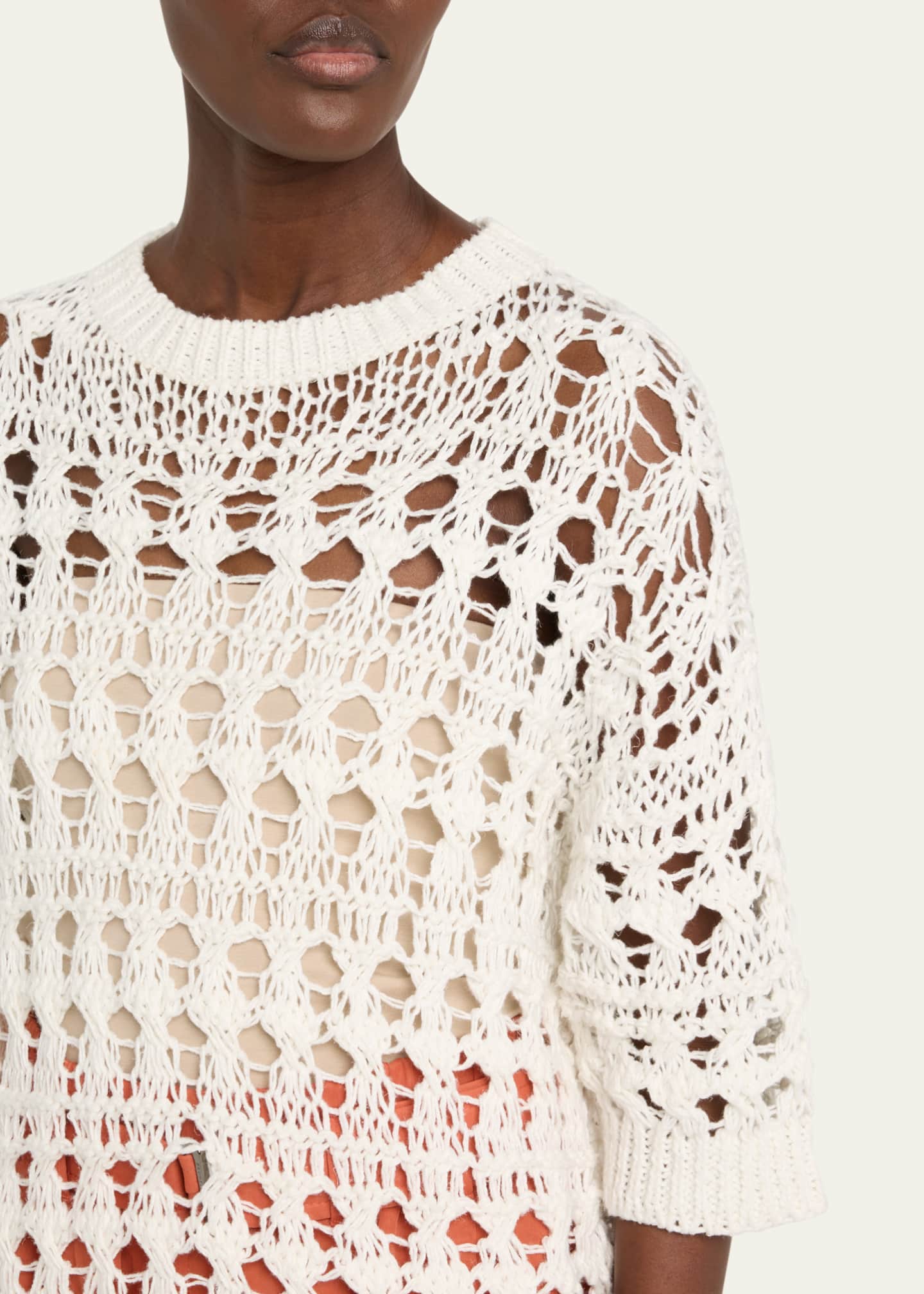 Brunello Cucinelli Openwork Knit Cotton Jute Top Image 5 of 5