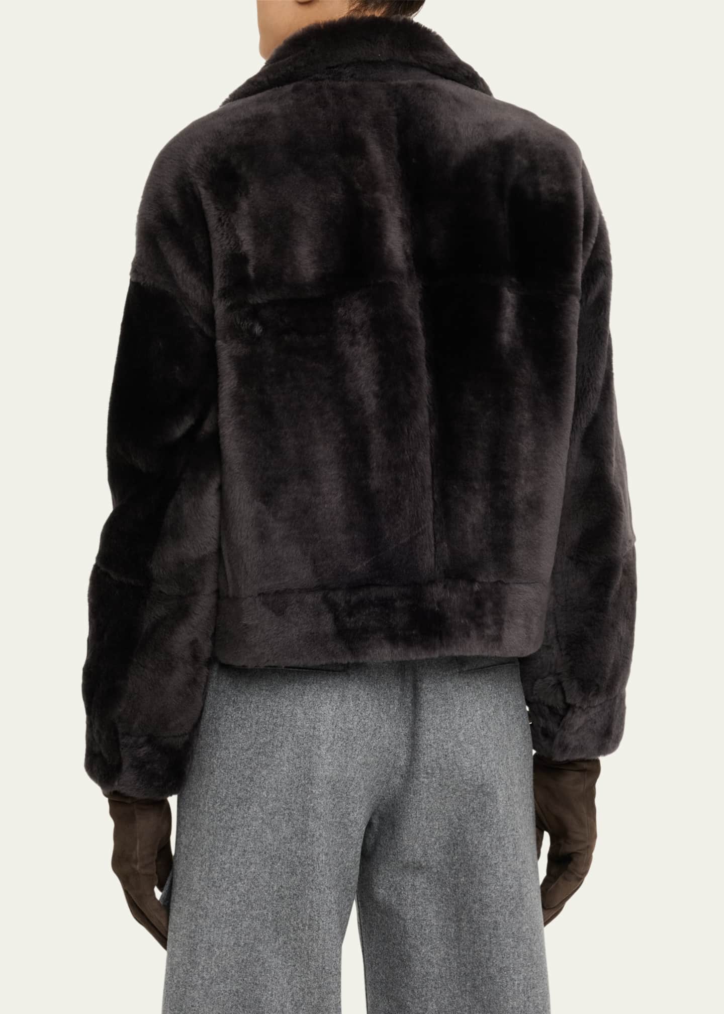 Brunello Cucinelli Shearling Velour Leather Zip Pocket Jacket Image 3 of 5