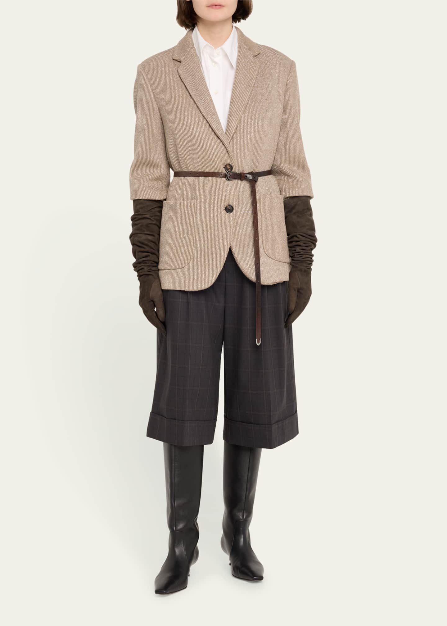 Brunello Cucinelli Windowpane Bermuda Pleated Wool Shorts Image 2 of 5