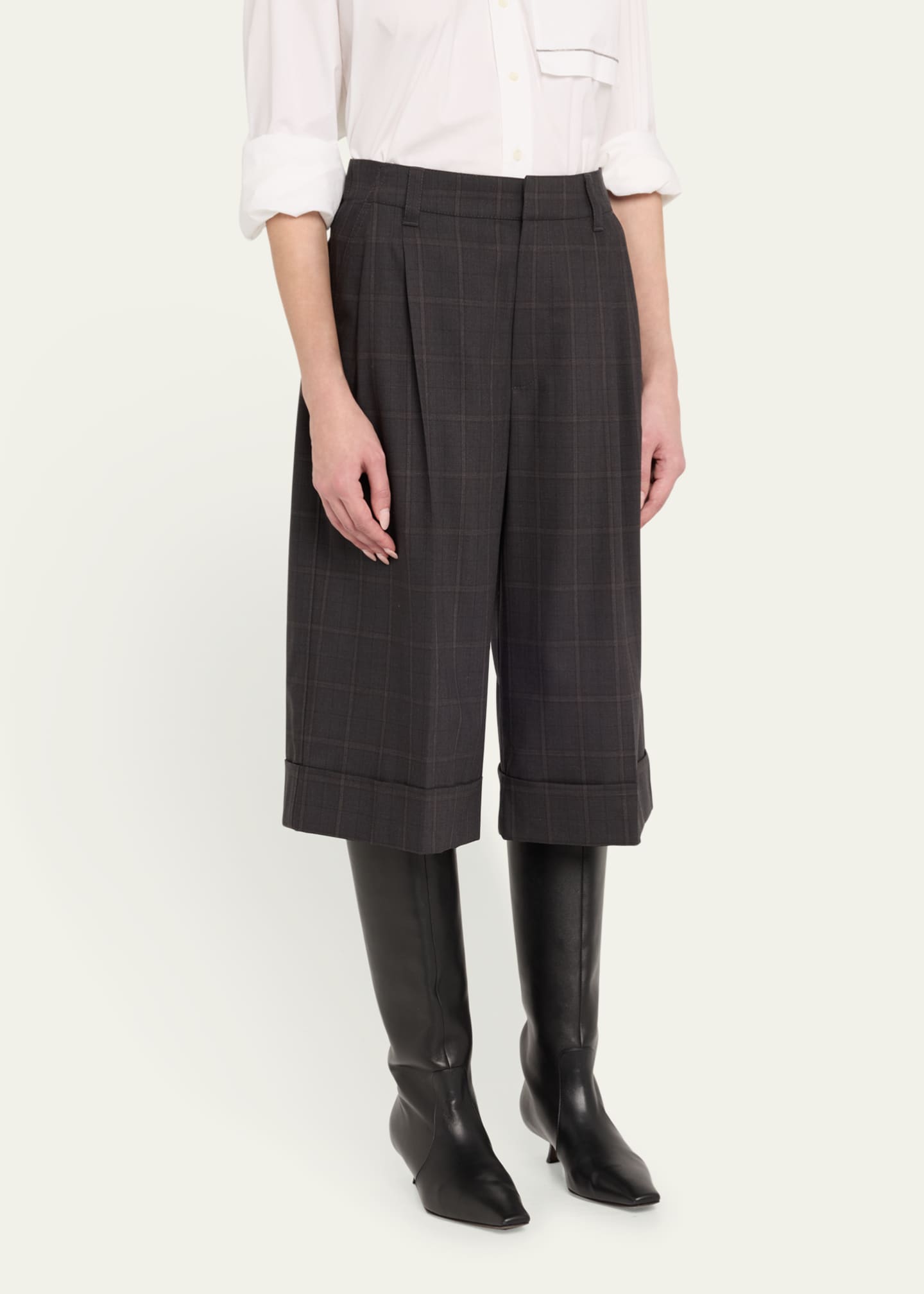 Brunello Cucinelli Windowpane Bermuda Pleated Wool Shorts Image 4 of 5