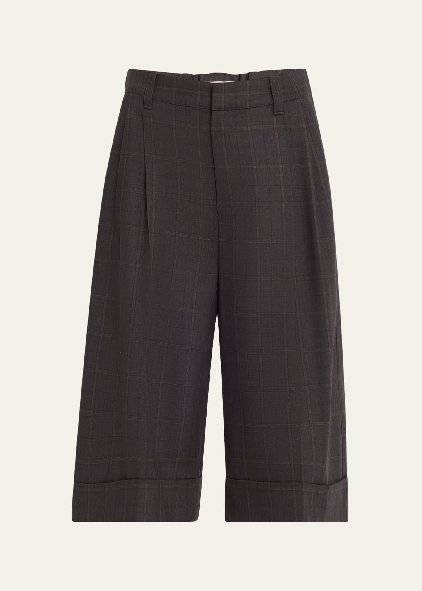 Brunello Cucinelli Windowpane Bermuda Pleated Wool Shorts Image 1 of 5