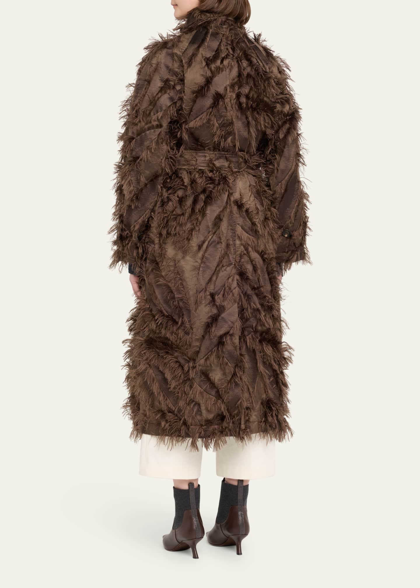 Brunello Cucinelli Fil Coupe Jacquard Fringe Belted Trench Coat Image 3 of 4