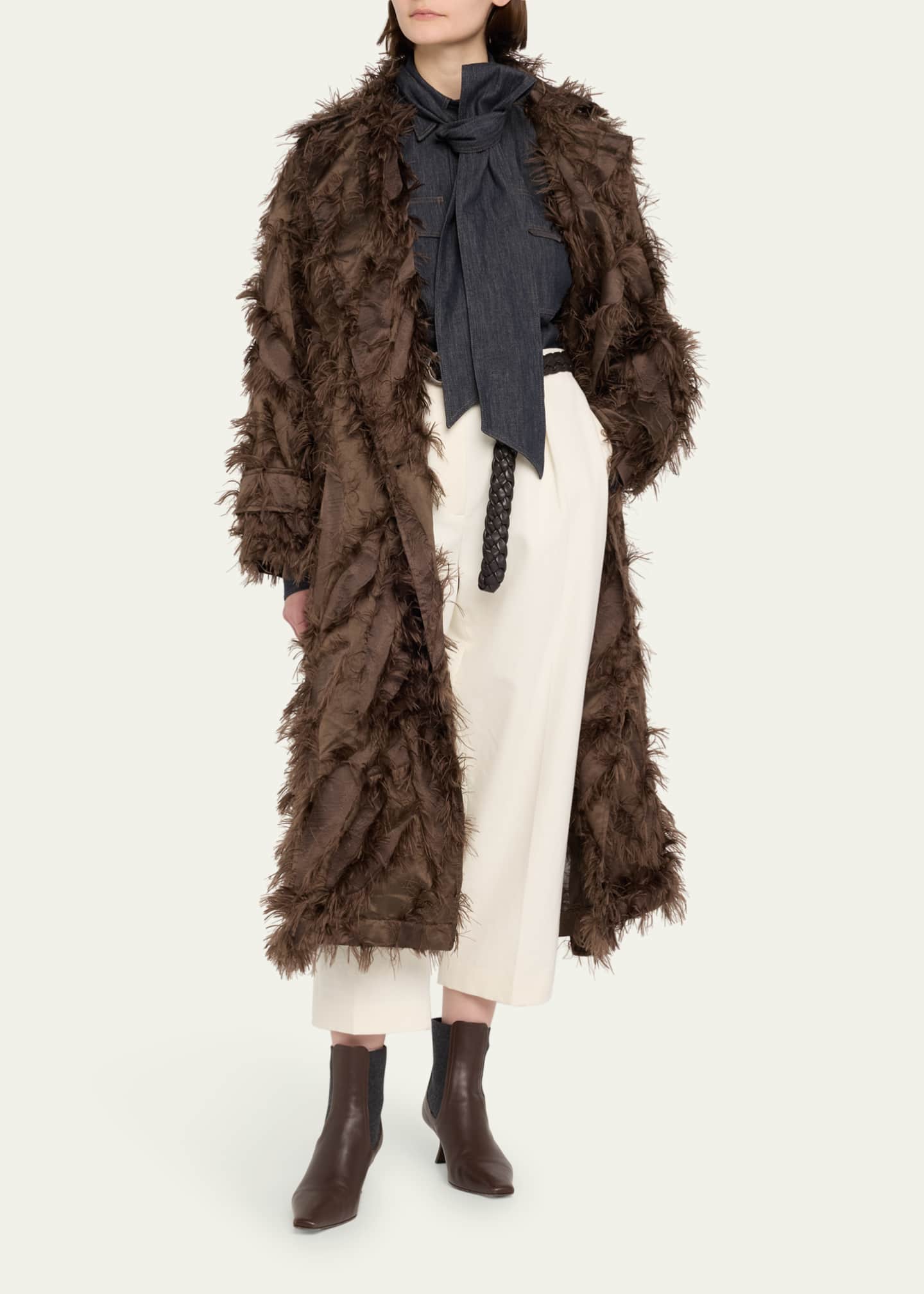 Brunello Cucinelli Fil Coupe Jacquard Fringe Belted Trench Coat Image 4 of 4