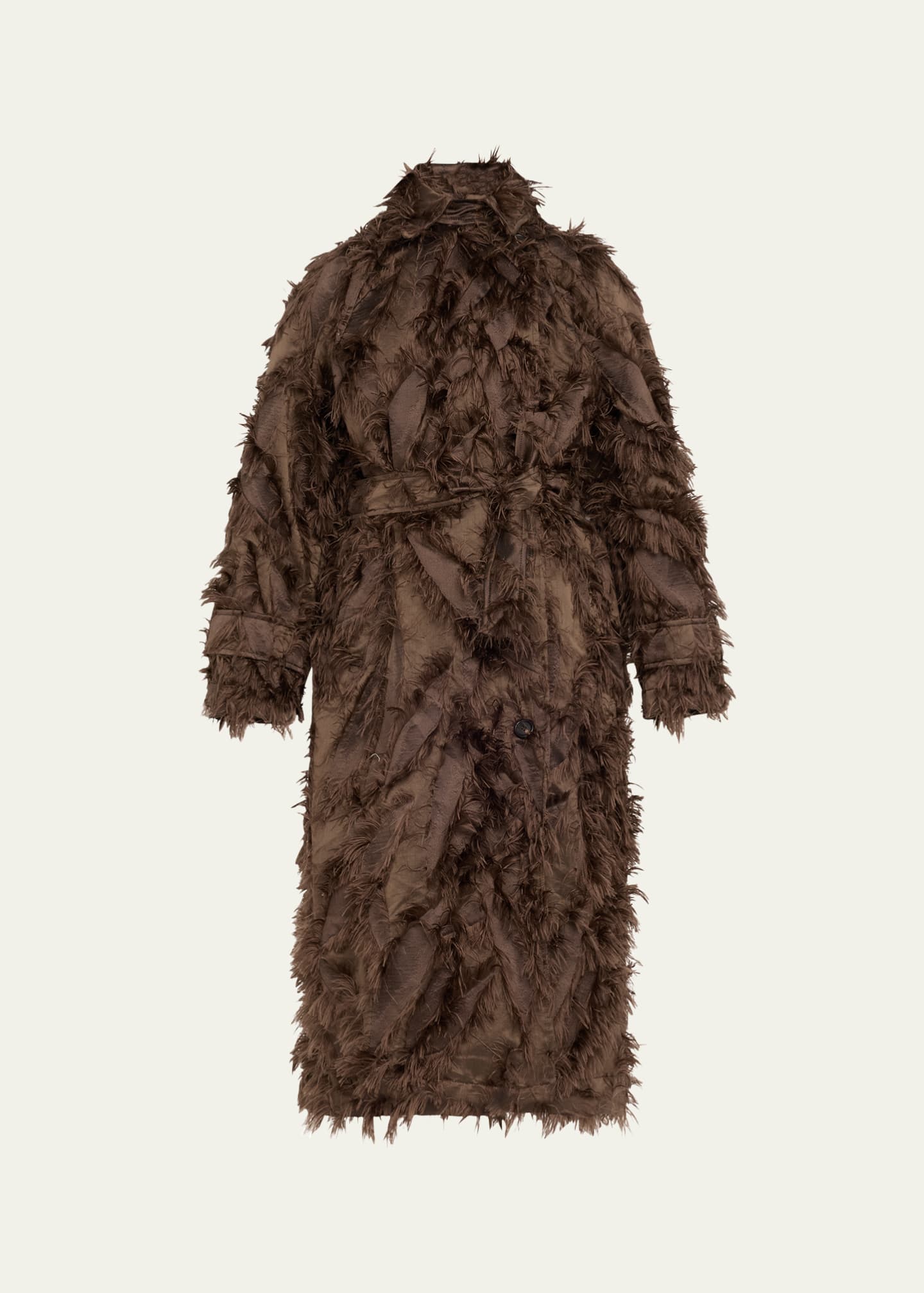 Brunello Cucinelli Fil Coupe Jacquard Fringe Belted Trench Coat Image 1 of 4