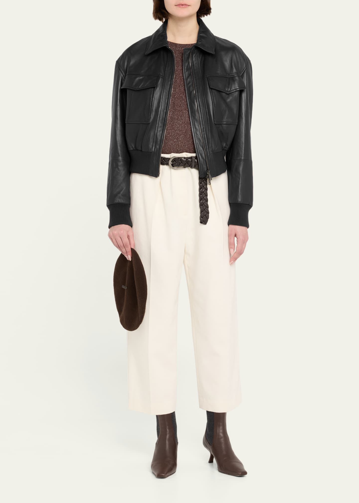 ブルネロクチネリ Brunello Cucinelli Leather Bomber Jacket Brunello Cucinelli Monili-Neck Smooth Glove Leather Bomber