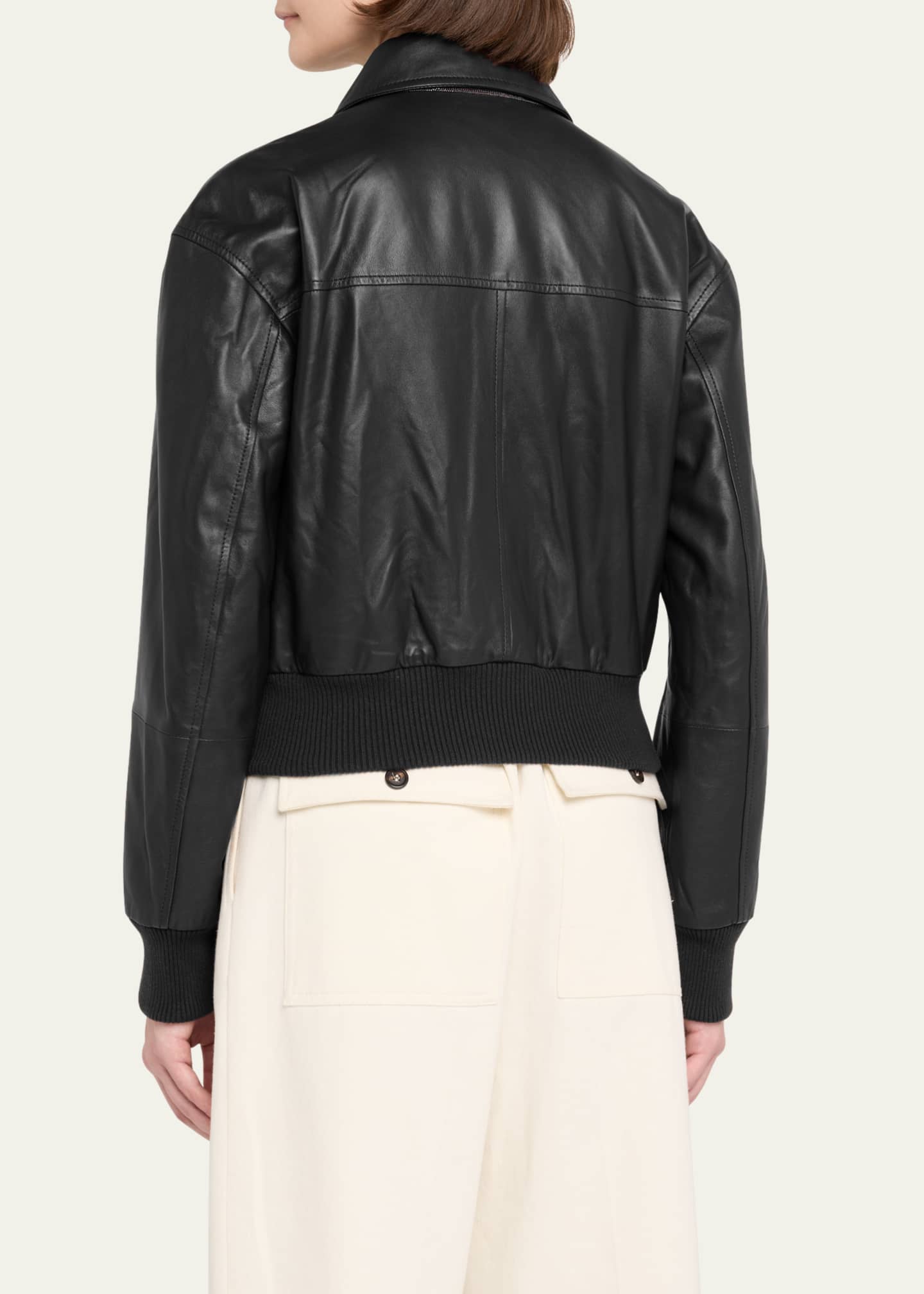 ダウンジャケット・コート BRUNELLO CUCINELLI Laminated leather bomber jacket Brunello Cucinelli Laminated Leather Cropped Bomber Jacket