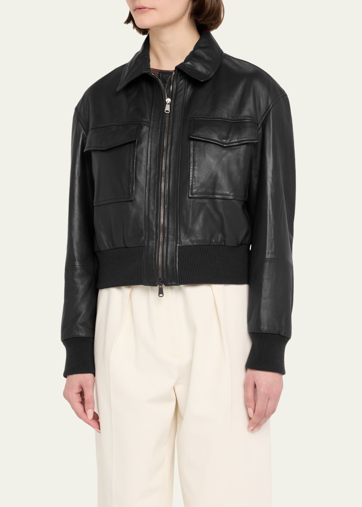 Brunello Cucinelli Monili-Neck Smooth Glove Leather Bomber