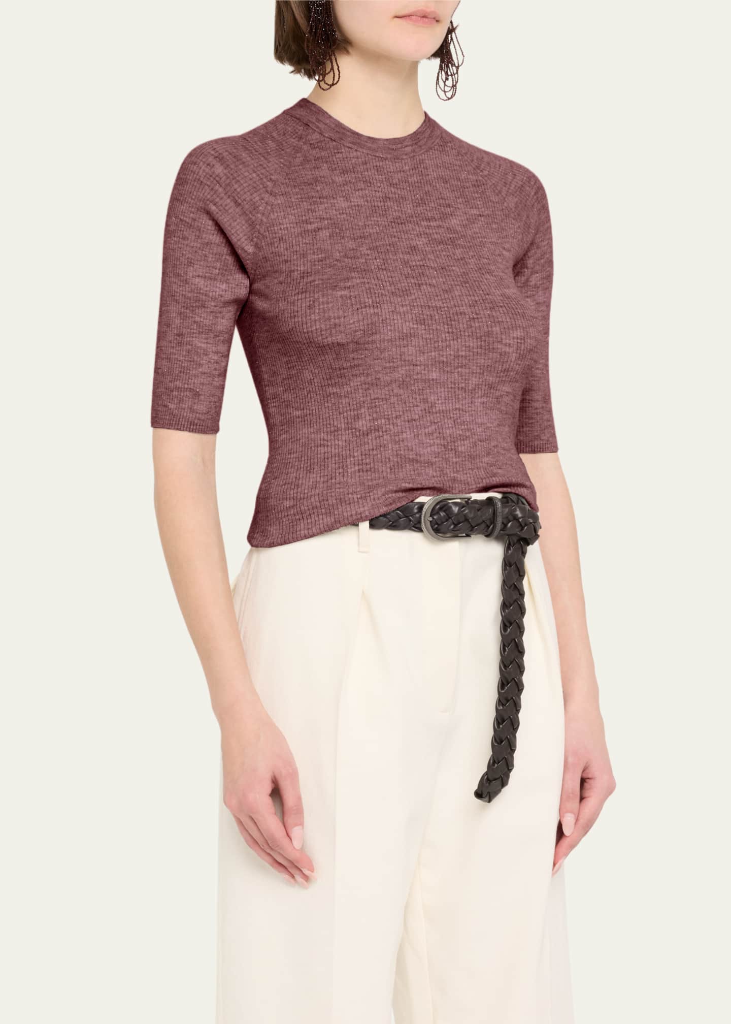Brunello Cucinelli Ribbed Cashmere Stretch Lurex T-Shirt Image 4 of 5