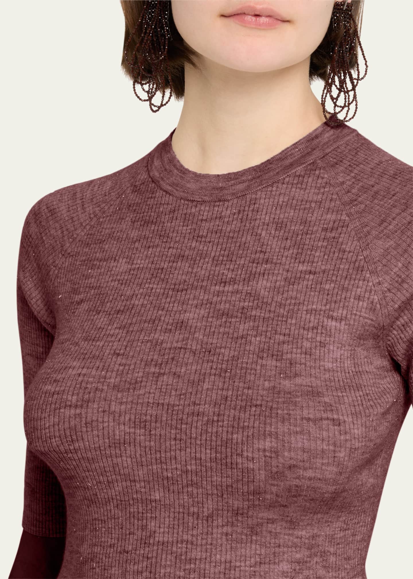 Brunello Cucinelli Ribbed Cashmere Stretch Lurex T-Shirt Image 5 of 5
