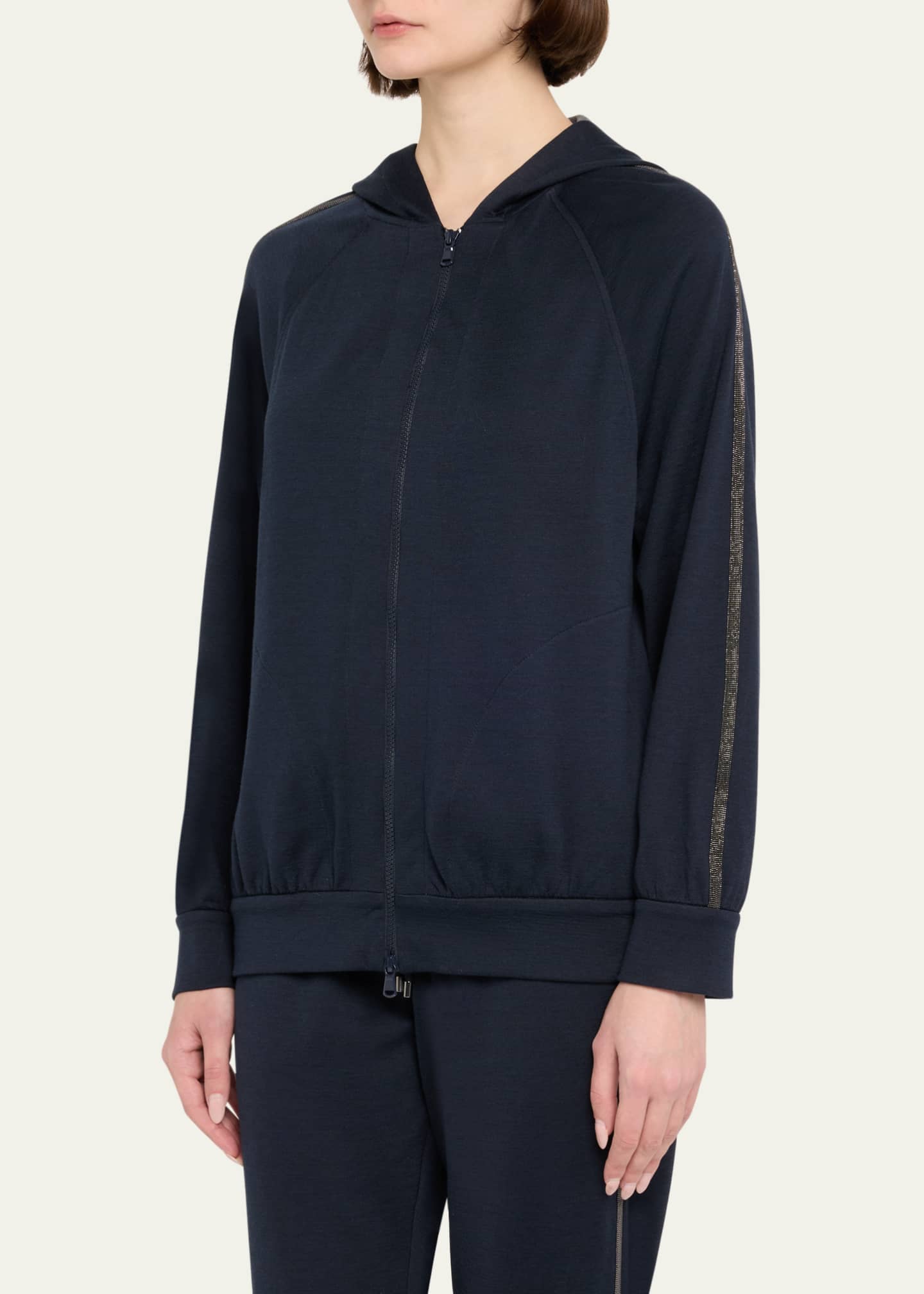 Brunello Cucinelli Monili Trim Cotton Silk Zip Hoodie Bergdorf Goodman