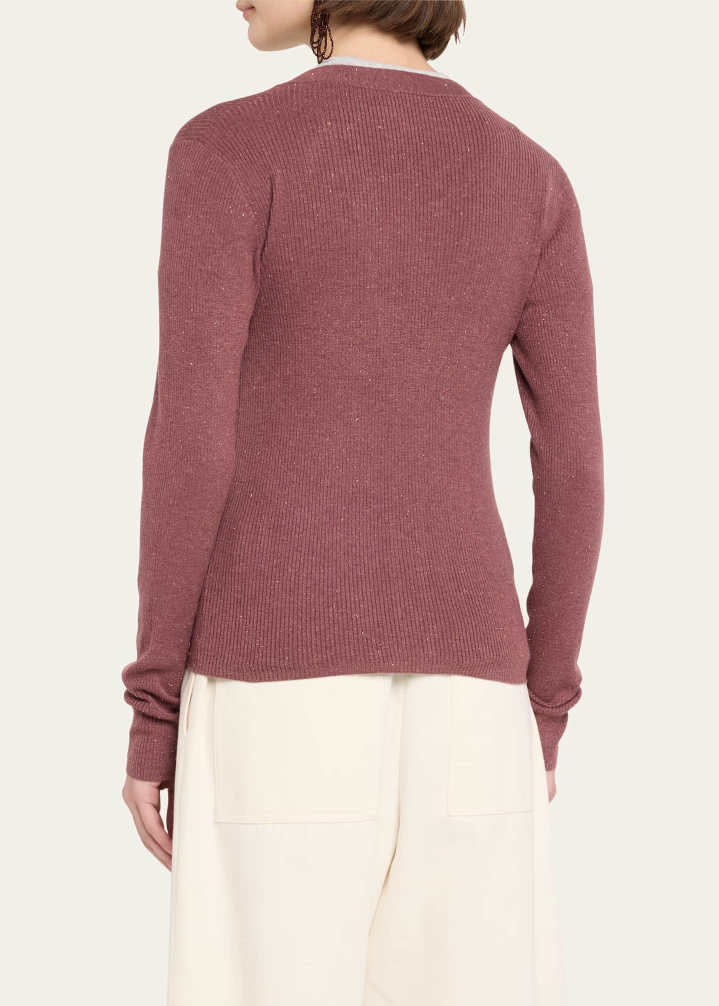 Brunello Cucinelli Stretch Lurex Ribbed Cashmere Cardigan Image 3 of 5