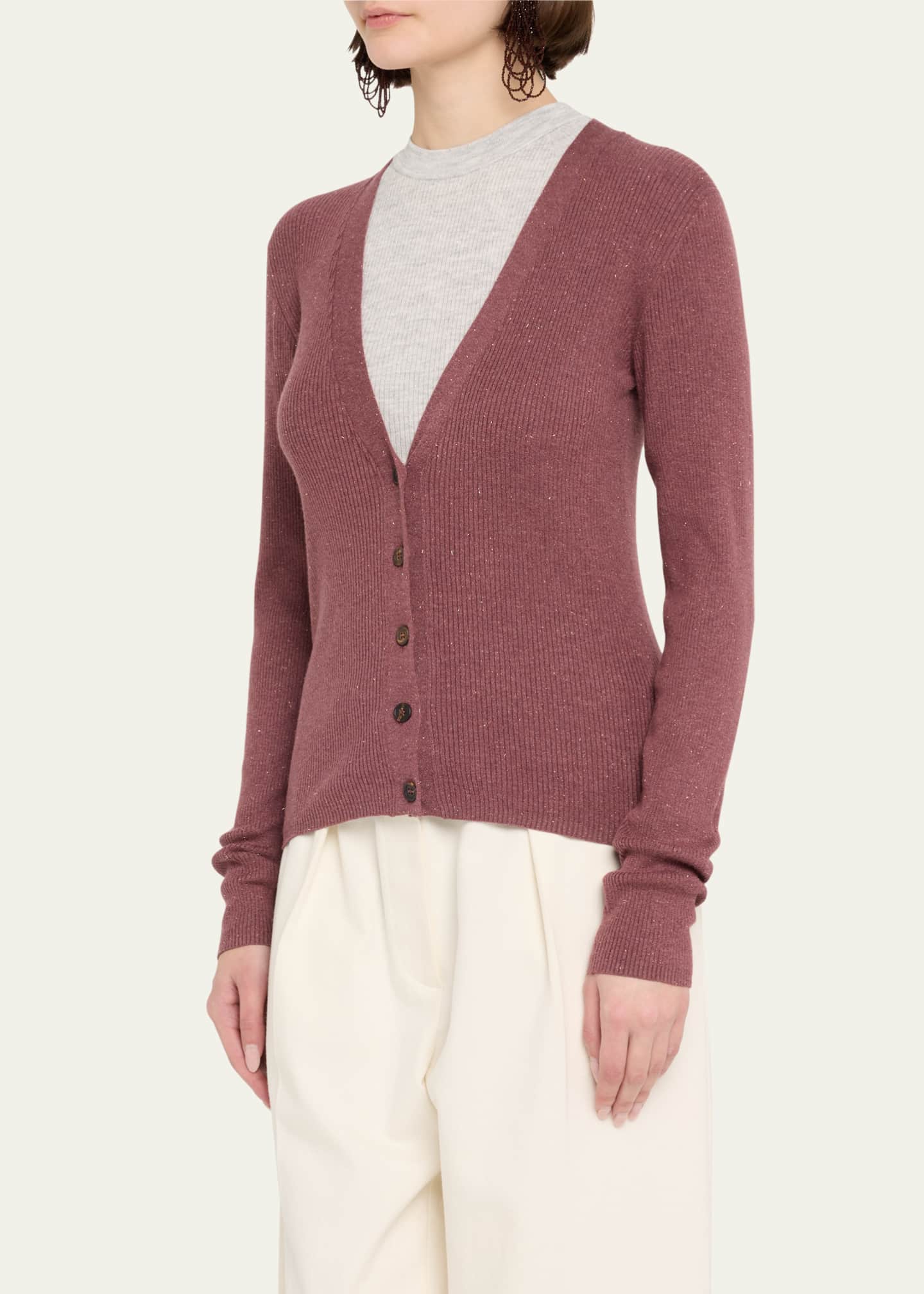 Brunello Cucinelli Stretch Lurex Ribbed Cashmere Cardigan Image 4 of 5