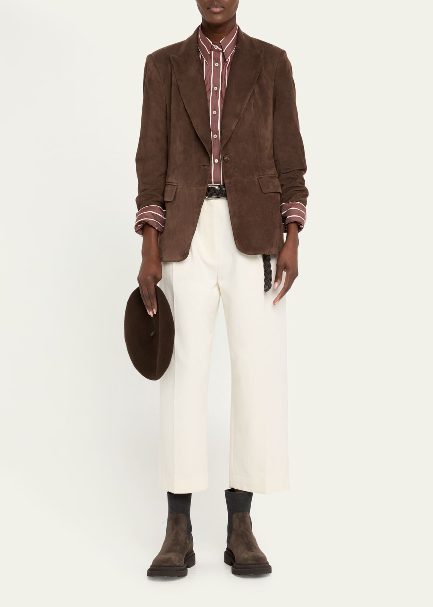 Brunello Cucinelli Suede Single-Breasted Blazer Jacket Image 2 of 5