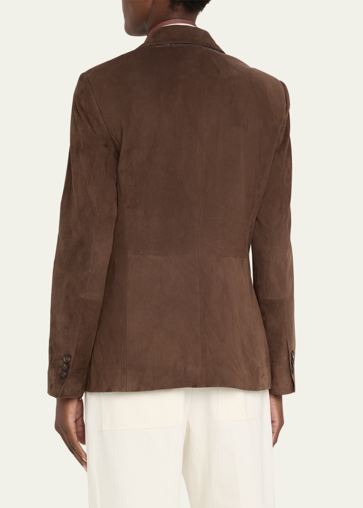 Brunello Cucinelli Suede Single-Breasted Blazer Jacket Image 3 of 5
