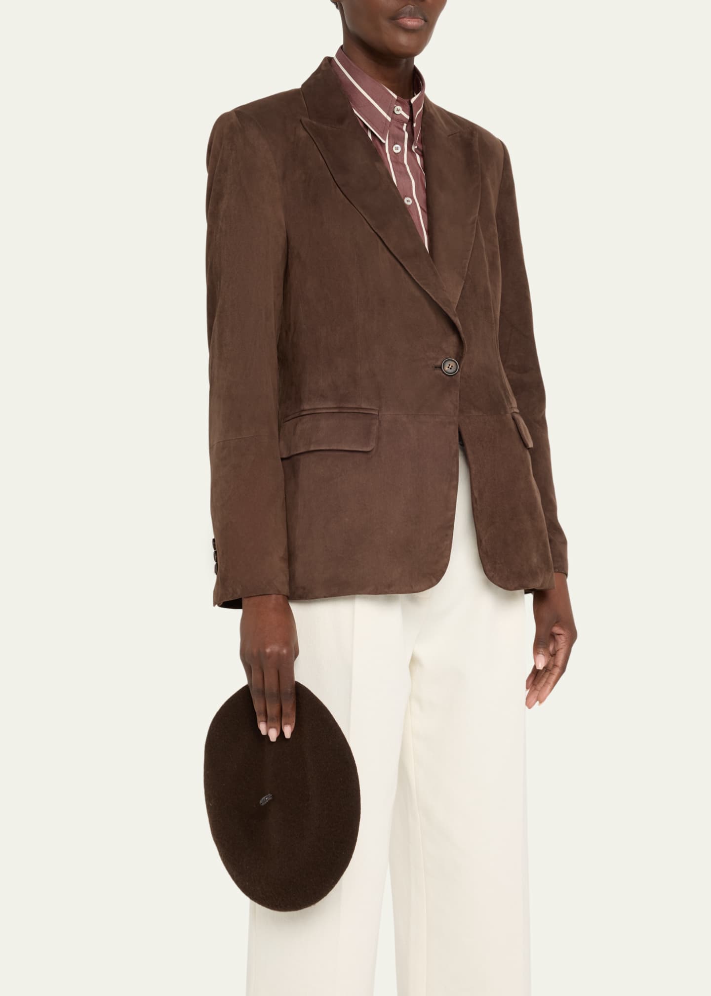 Brunello Cucinelli Suede Single-Breasted Blazer Jacket Image 4 of 5