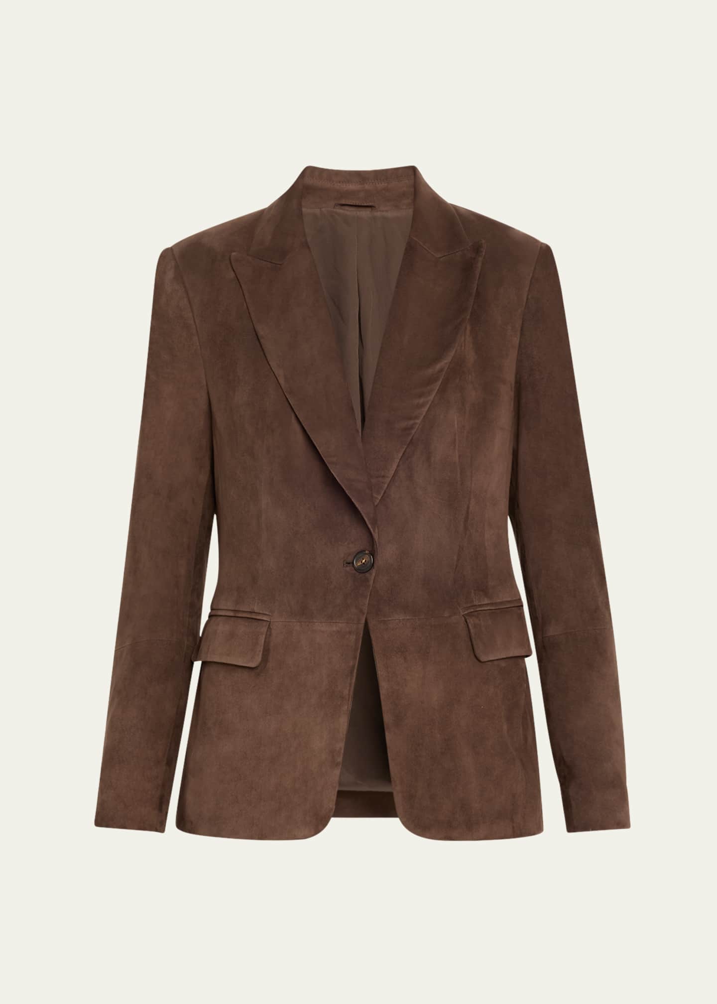 Brunello Cucinelli Suede Single-Breasted Blazer Jacket Image 1 of 5