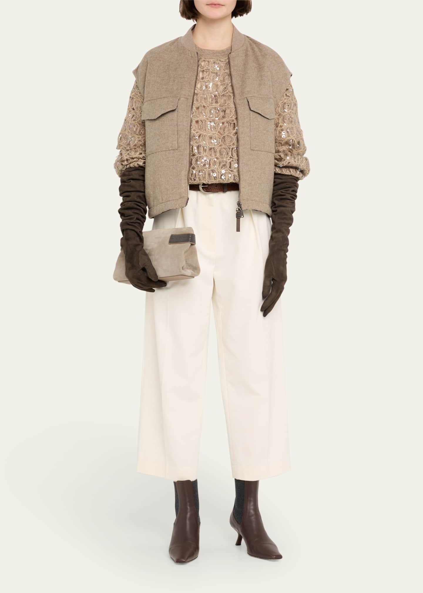 Brunello Cucinelli Sequined Crocco-Effect Embroidered Mohair Wool Sweater Image 2 of 5