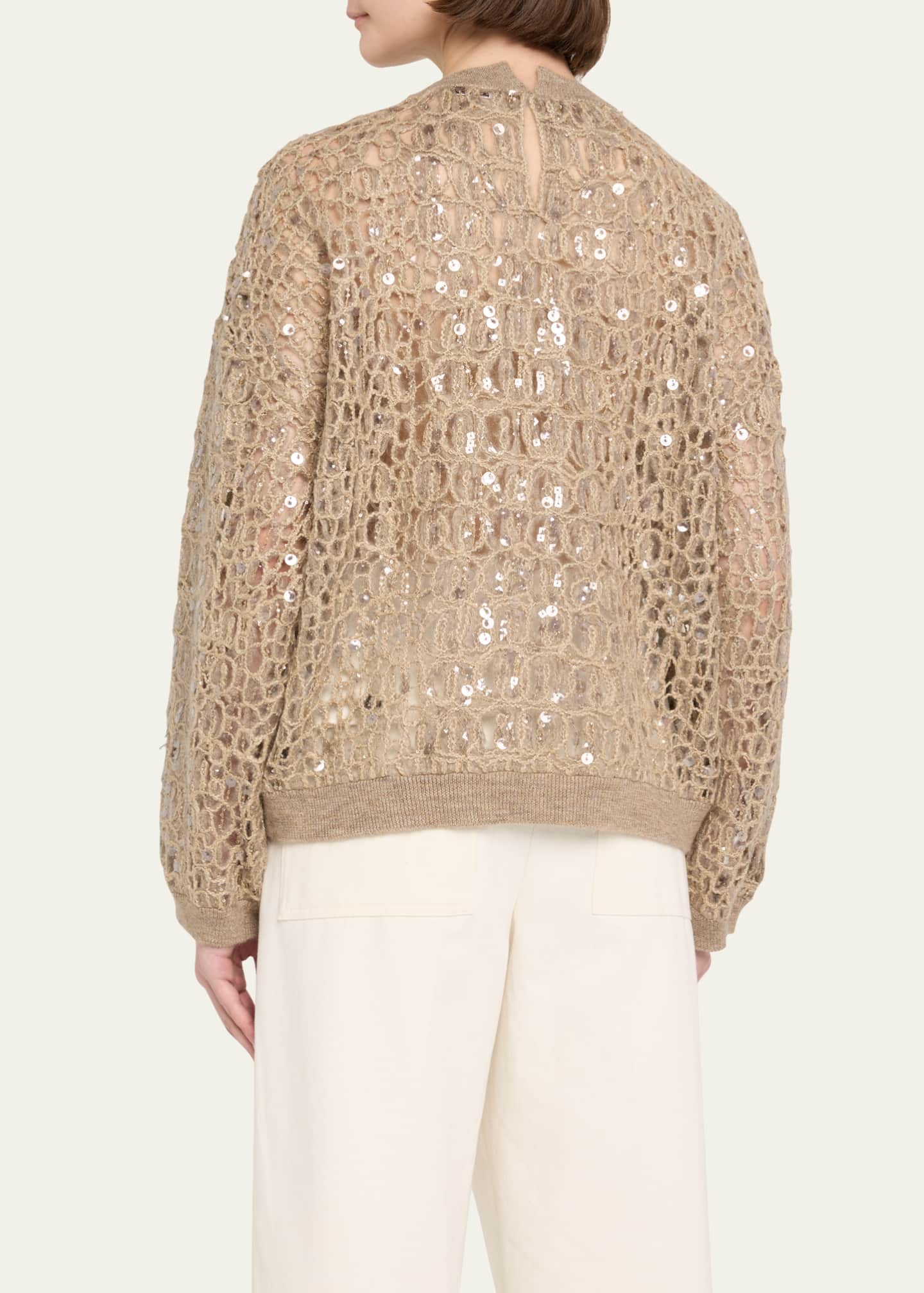 Brunello Cucinelli Sequined Crocco-Effect Embroidered Mohair Wool Sweater Image 3 of 5