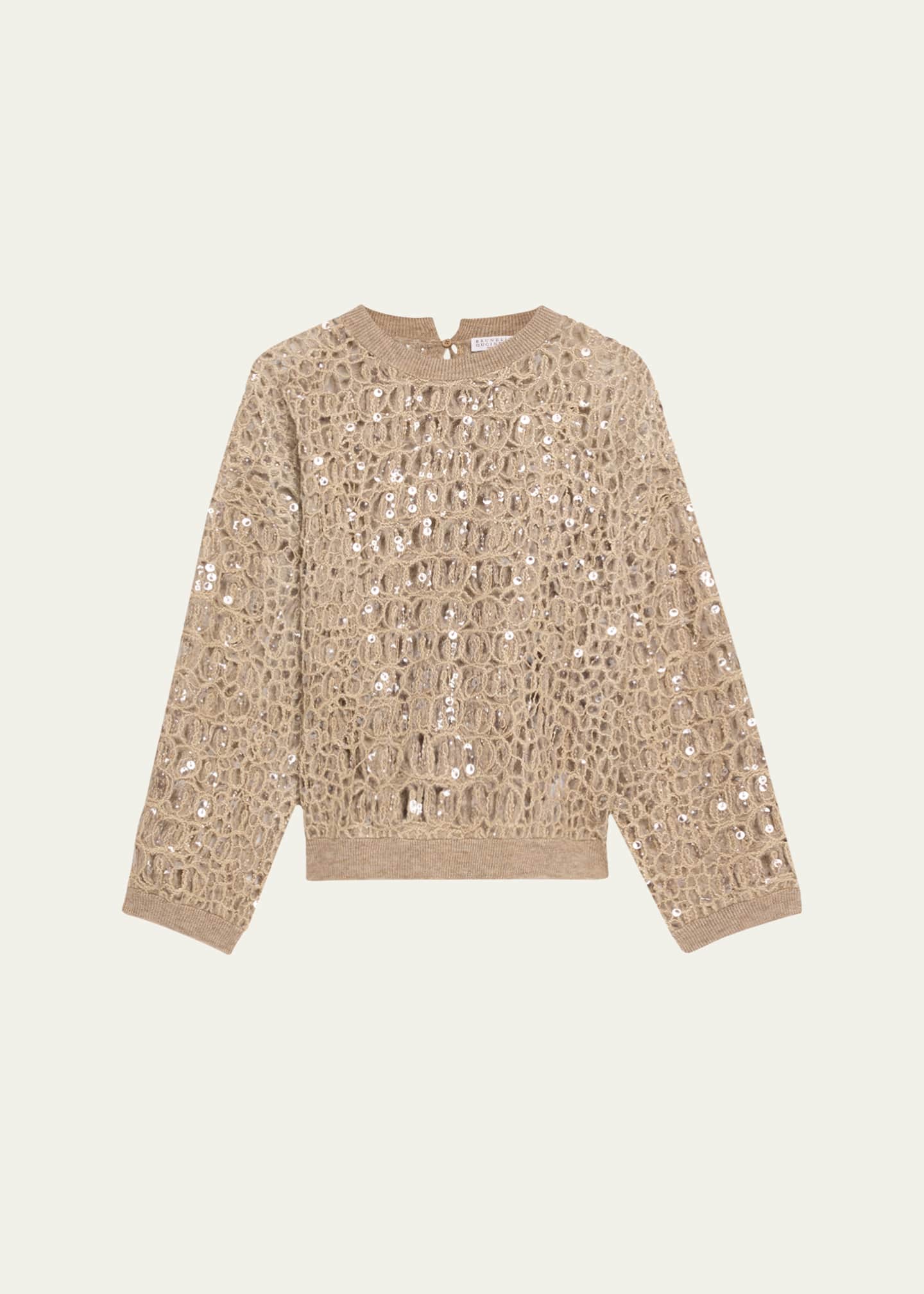 Brunello Cucinelli Sequined Crocco-Effect Embroidered Mohair Wool Sweater Image 1 of 5