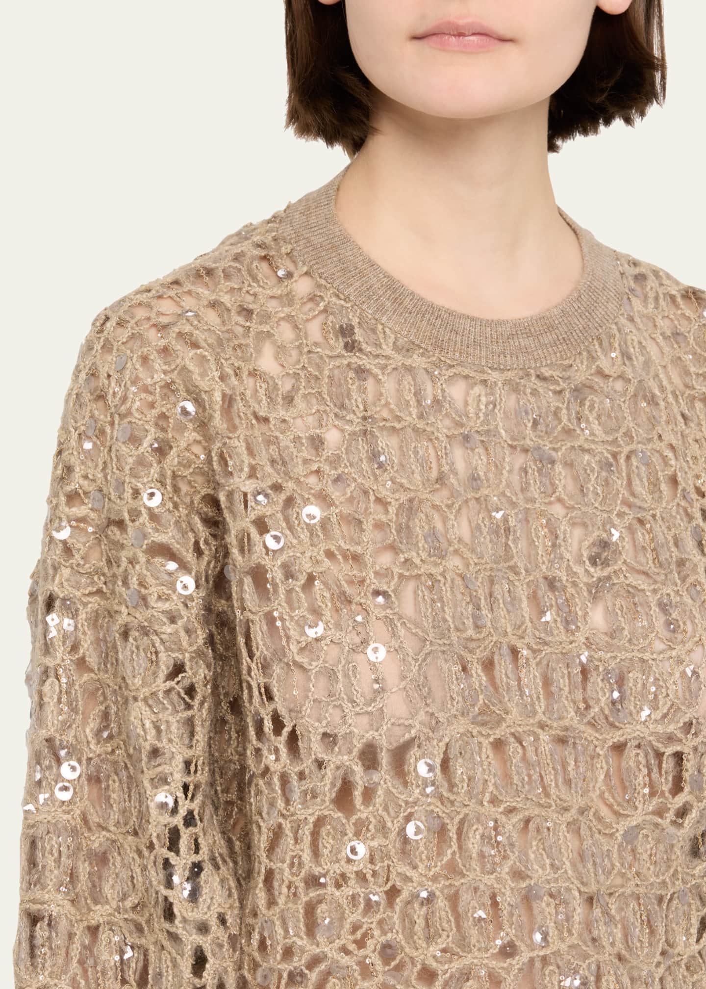 Brunello Cucinelli Sequined Crocco-Effect Embroidered Mohair Wool Sweater Image 5 of 5