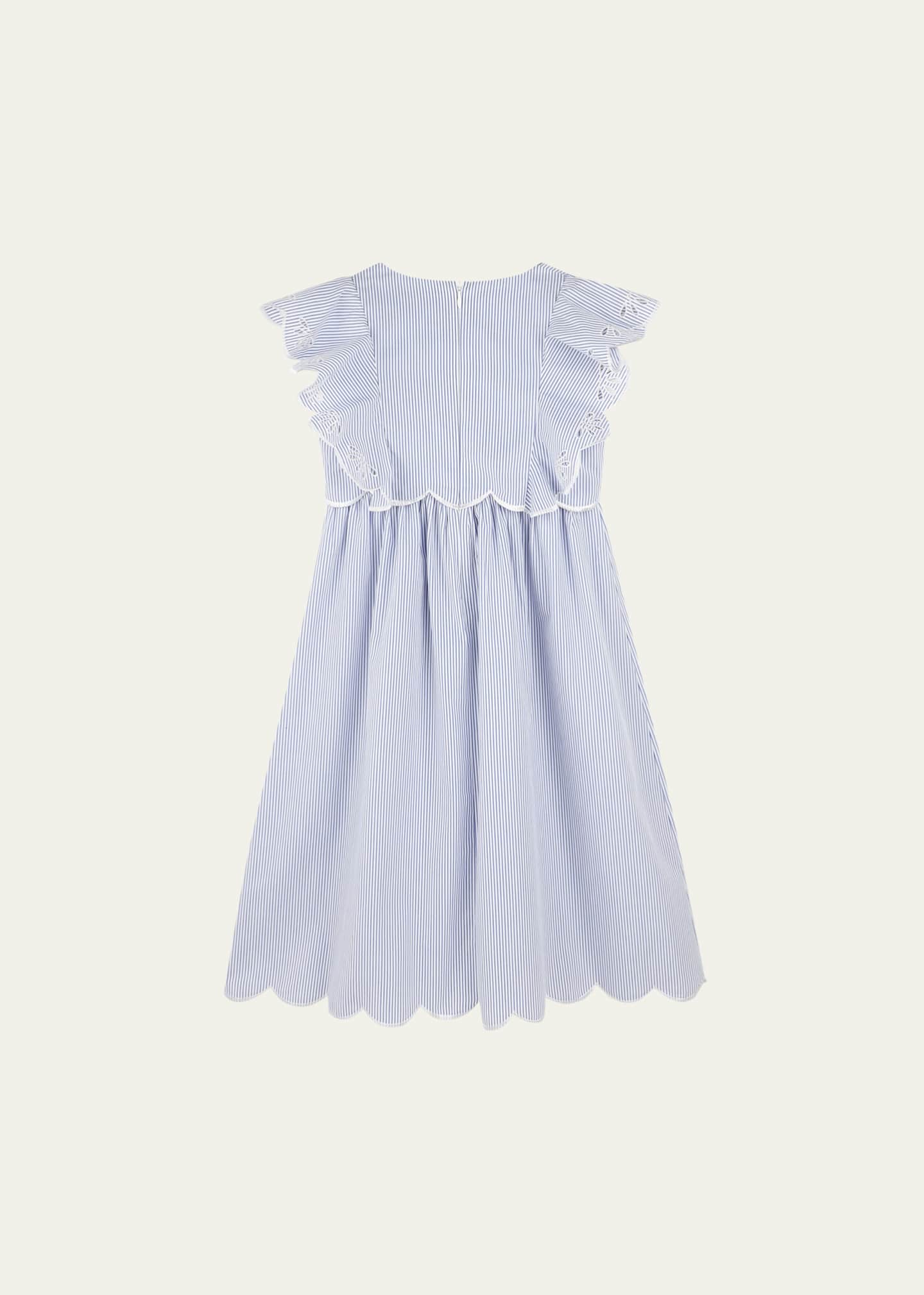 Chloe Girl's Pin-Striped Floral Embroidered Dress, Size 8-12 Image 2 of 3