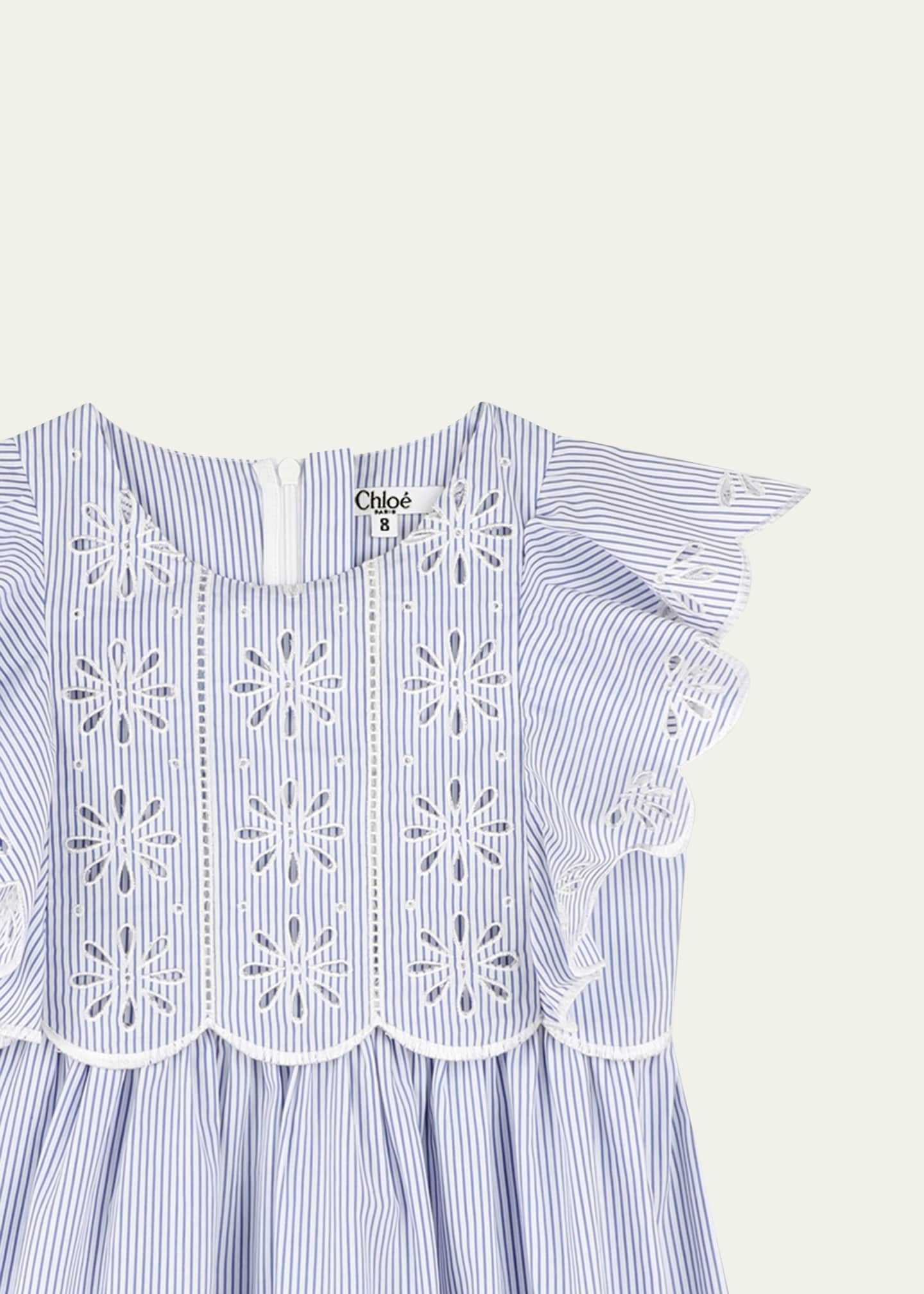 Chloe Girl's Pin-Striped Floral Embroidered Dress, Size 8-12 Image 3 of 3