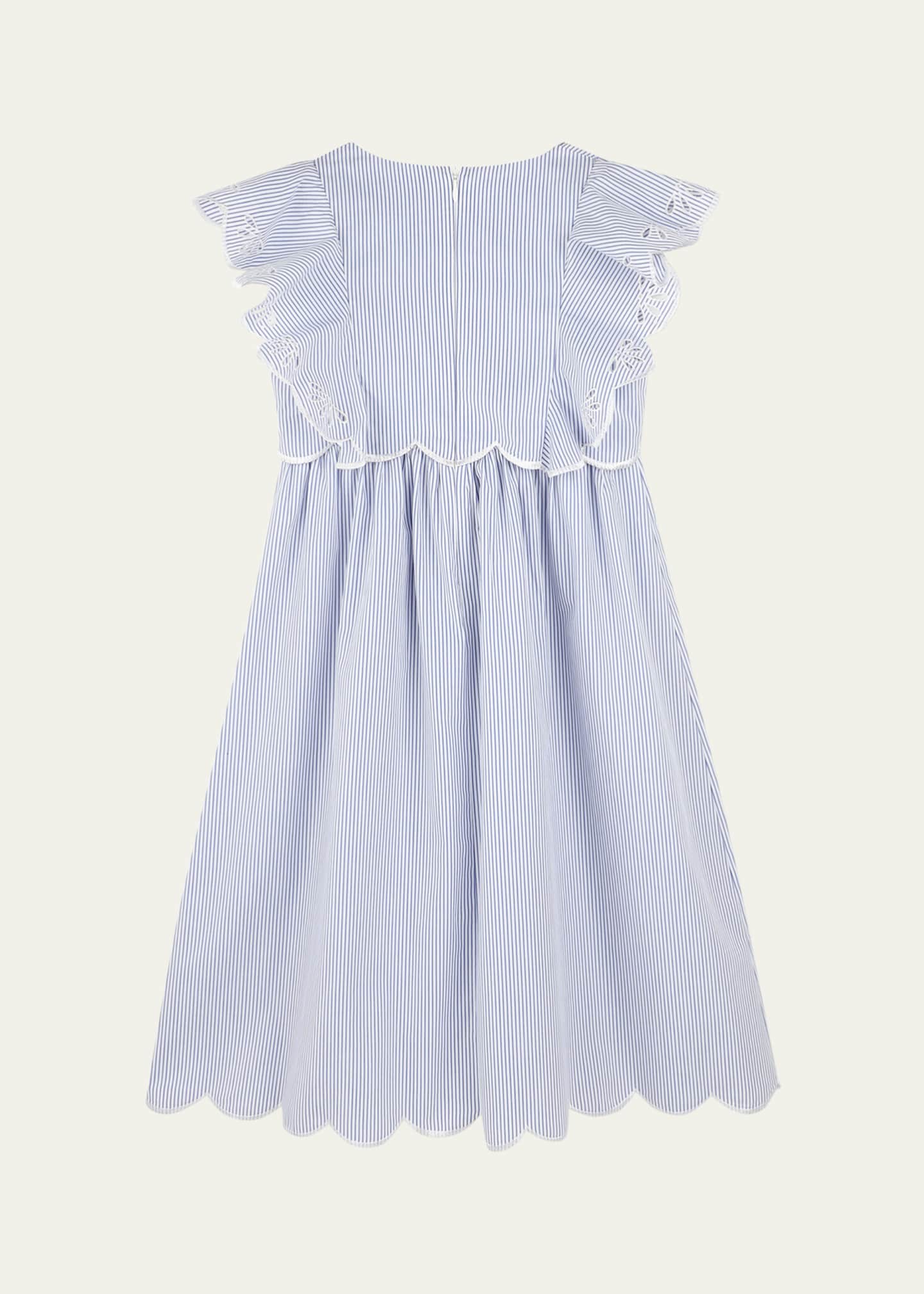 Chloe Girl's Pin-Striped Floral Embroidered Dress, Size 4-6 Image 2 of 3