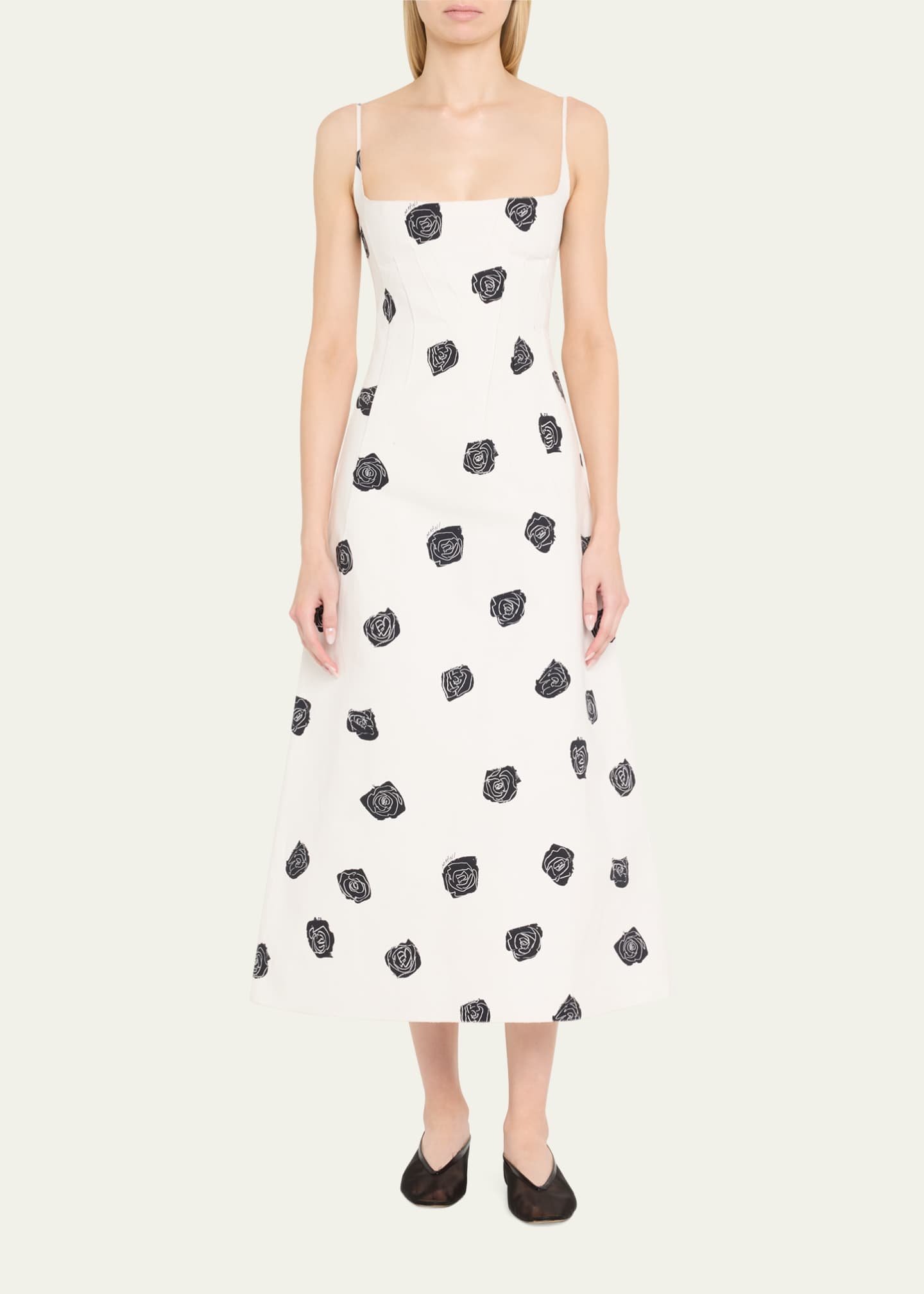 Marni Rose-Print Sleeveless Button-Back Ankle Dress Image 2 of 5