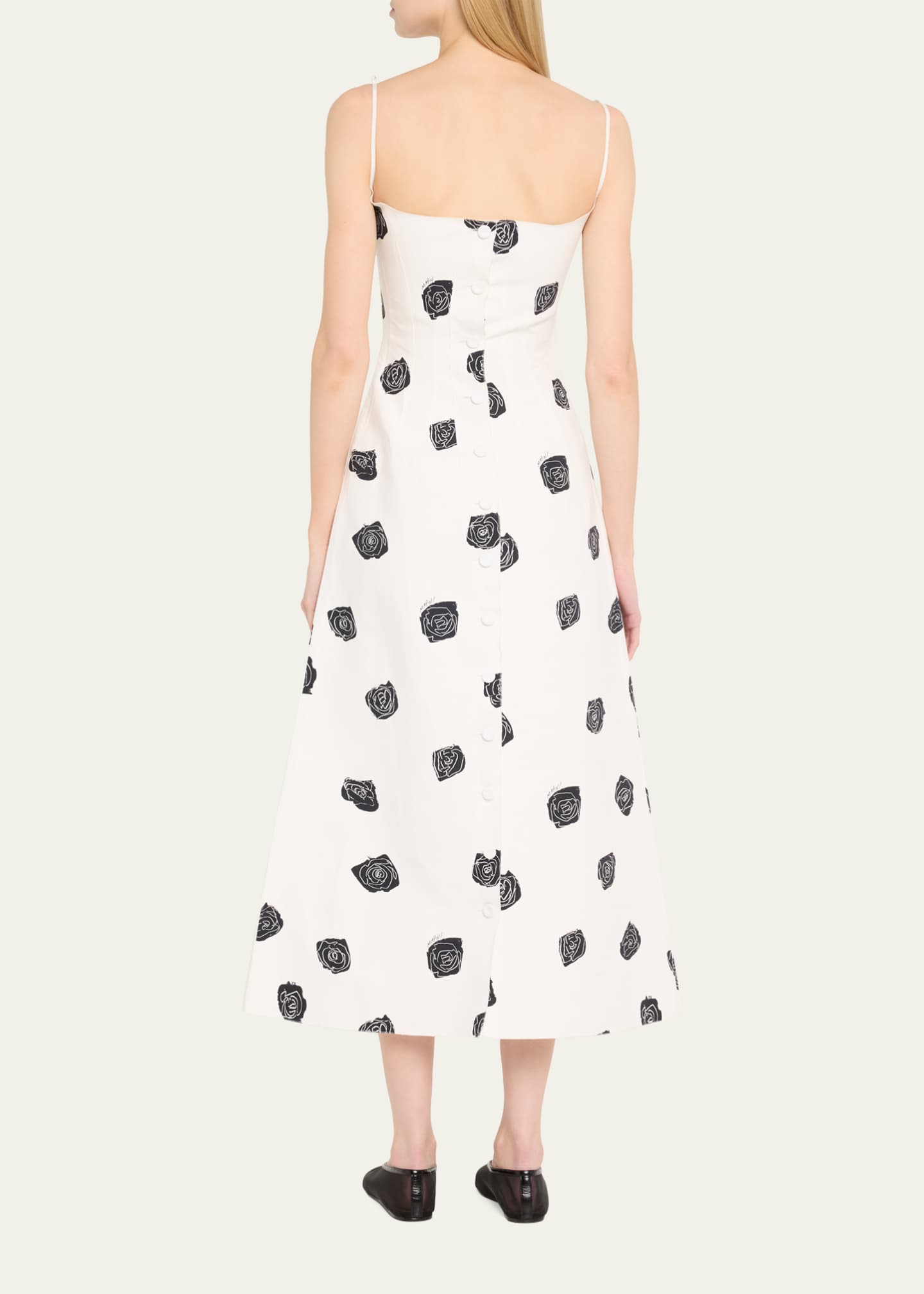 Marni Rose-Print Sleeveless Button-Back Ankle Dress Image 3 of 5